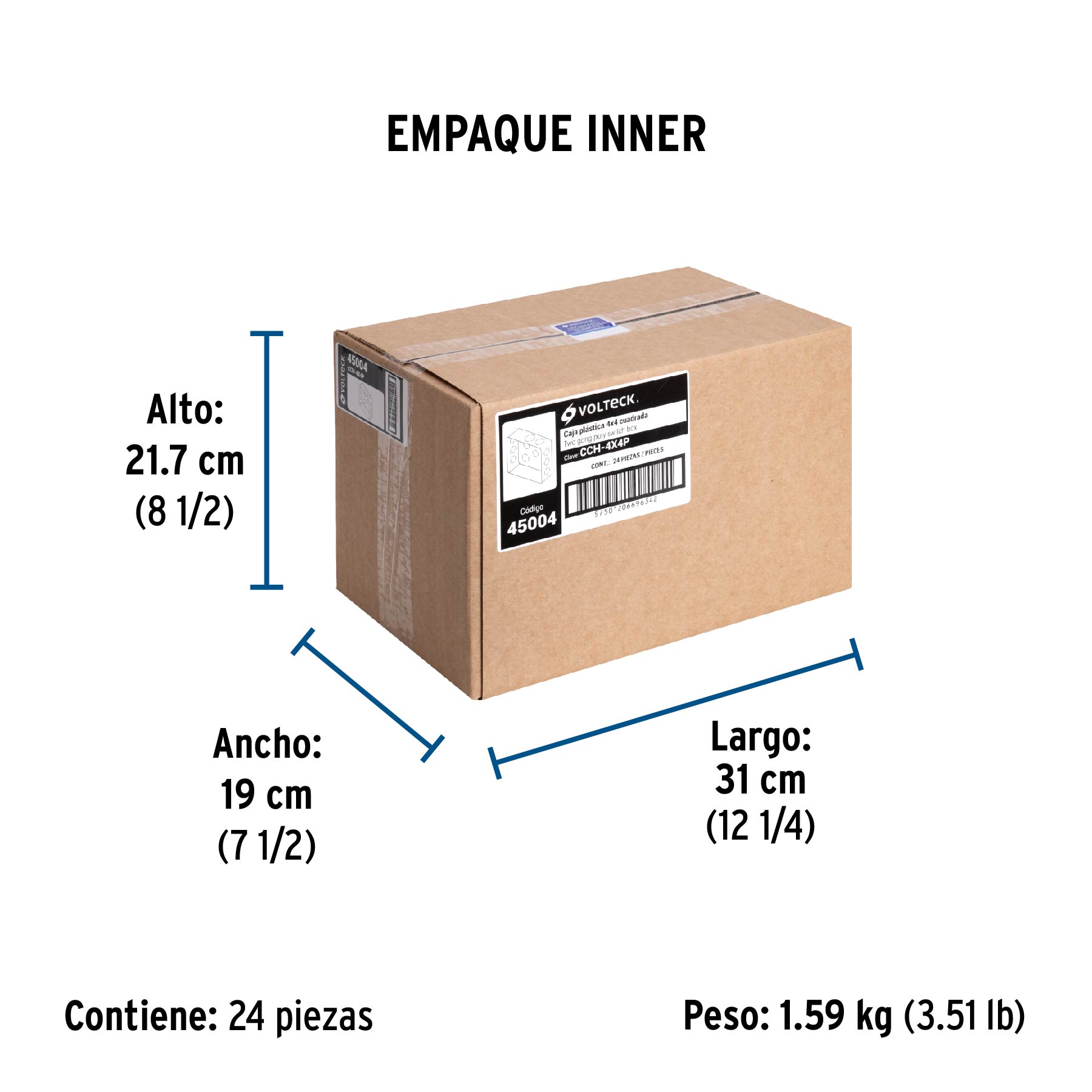Caja 4x4" cuadrada de plástico, Volteck