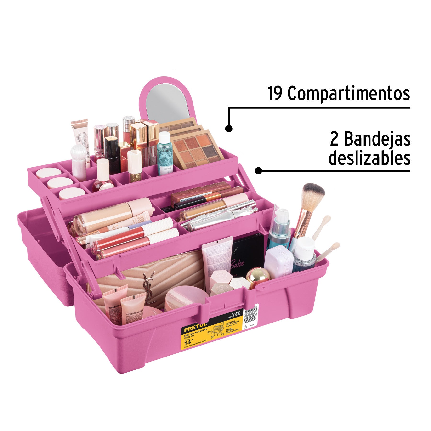 Caja cosmetiquera 14", rosa/morado, Pretul