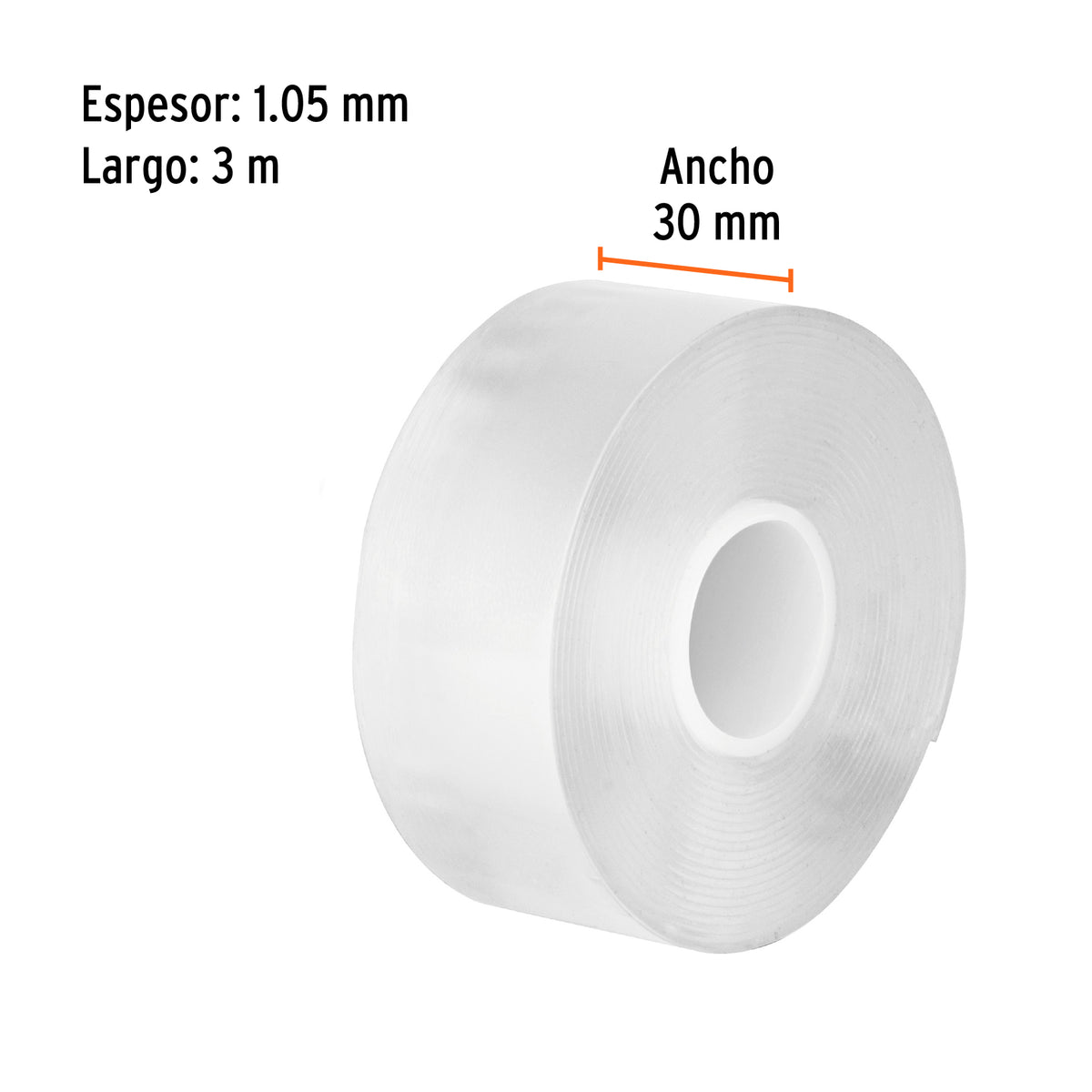 Cinta doble cara reutilizable, transparente 3mx30mm, Truper