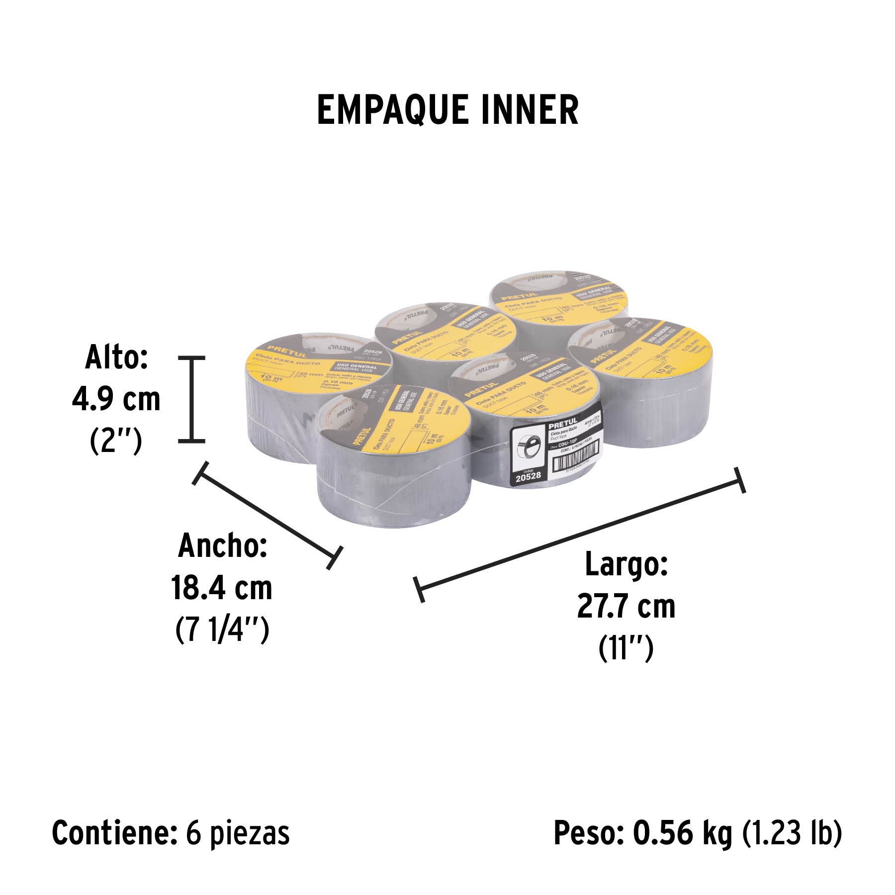 Cinta para ducto, 10 m, Pretul