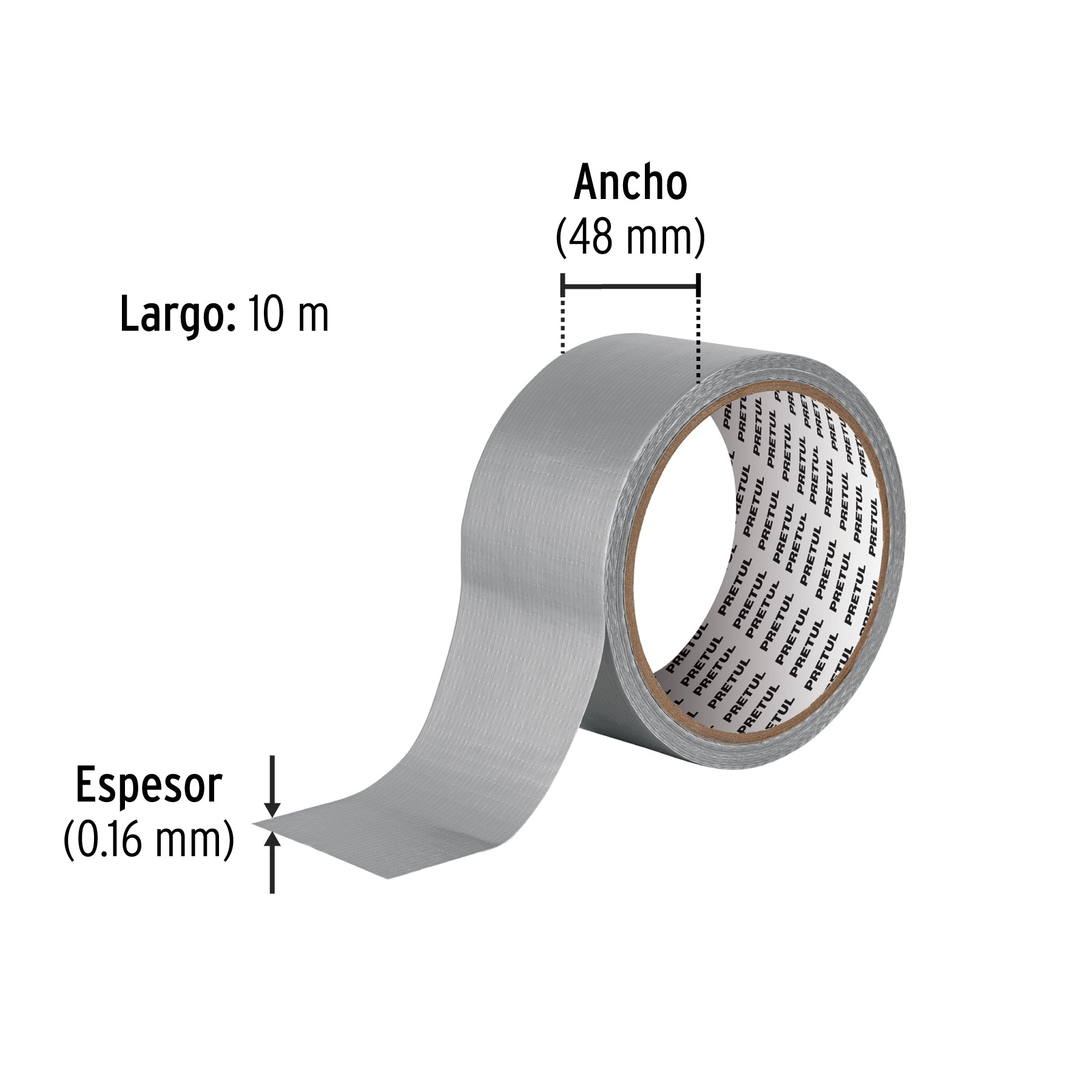 Cinta para ducto, 10 m, Pretul