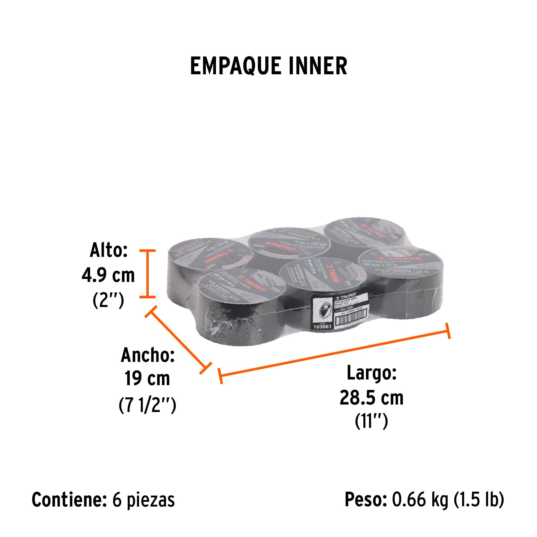 Cinta negra para ducto 10m x 48mm, espesor 0.19mm, Truper