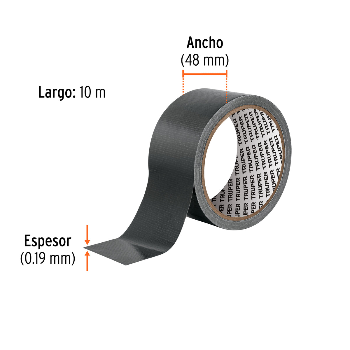 Cinta negra para ducto 10m x 48mm, espesor 0.19mm, Truper