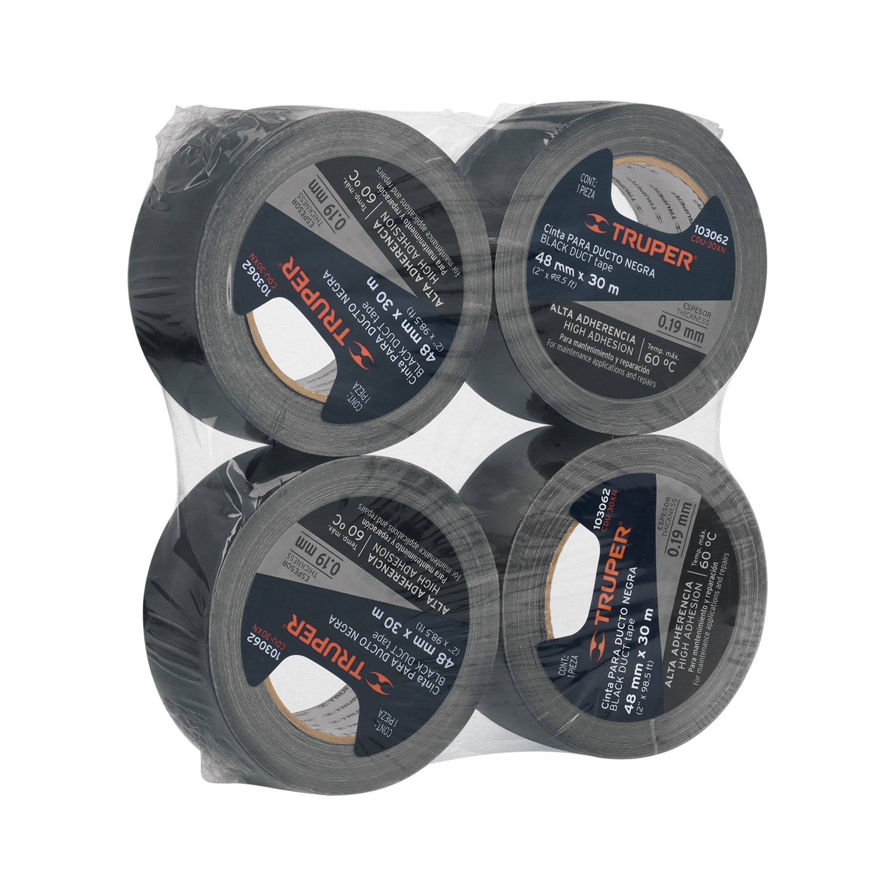 Cinta negra para ducto 30m x 48mm, espesor 0.19mm, Truper