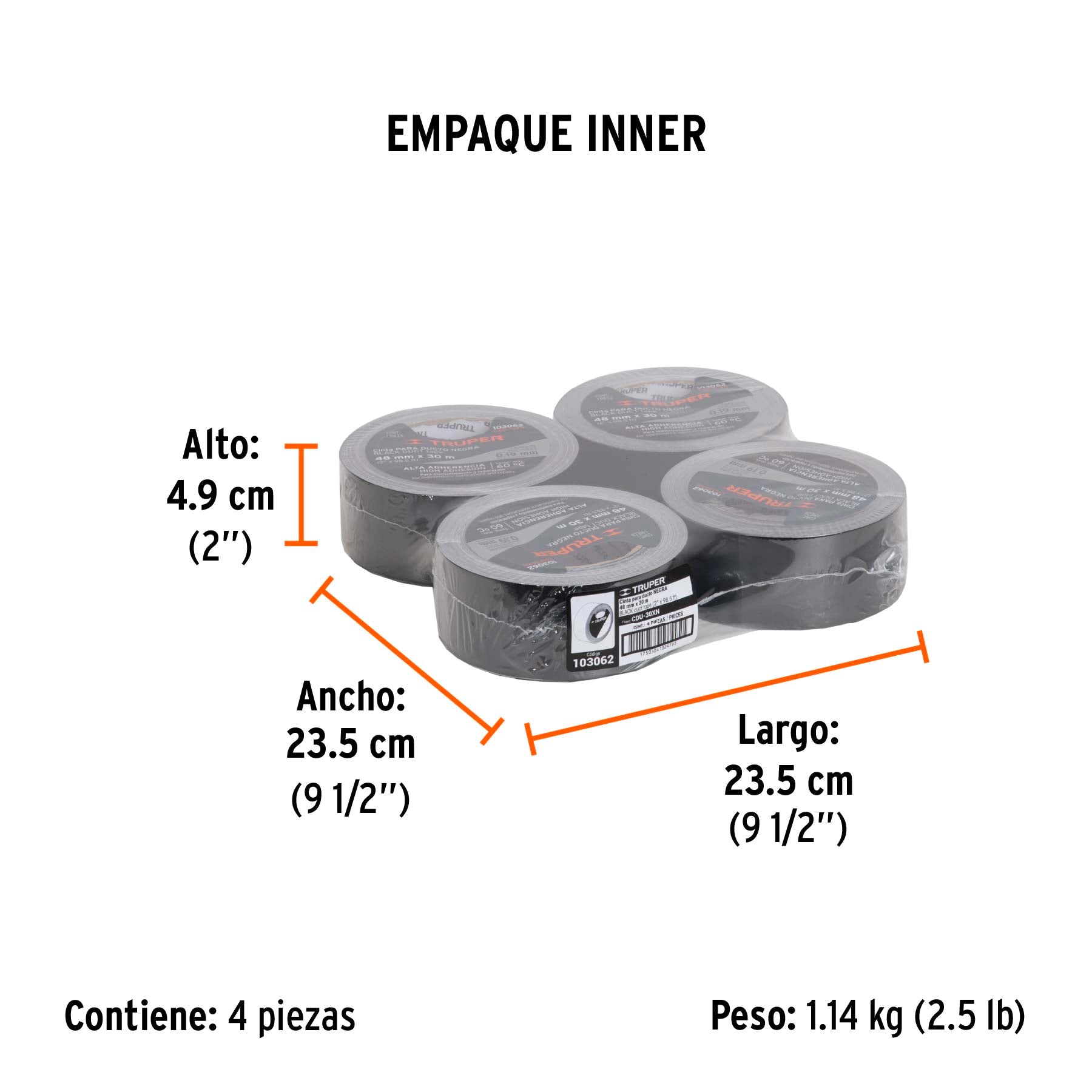 Cinta negra para ducto 30m x 48mm, espesor 0.19mm, Truper