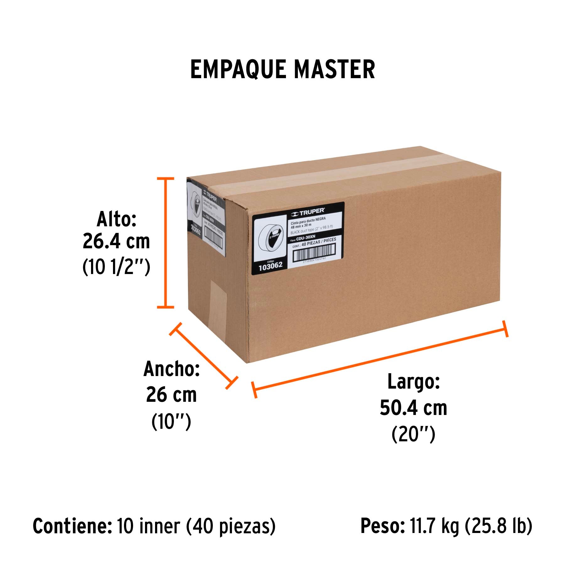 Cinta negra para ducto 30m x 48mm, espesor 0.19mm, Truper