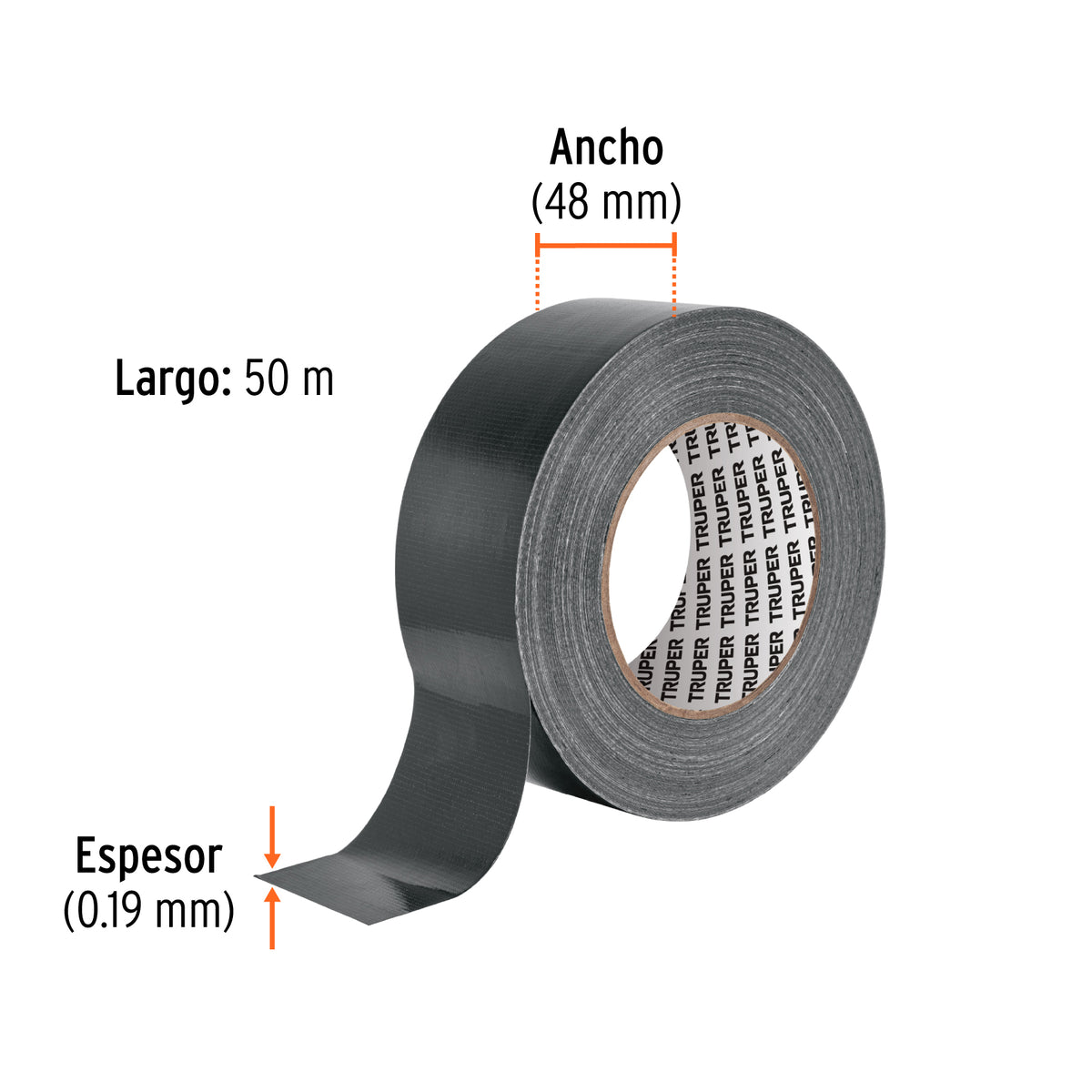 Cinta negra para ducto 50m x 48mm, espesor 0.19mm, Truper