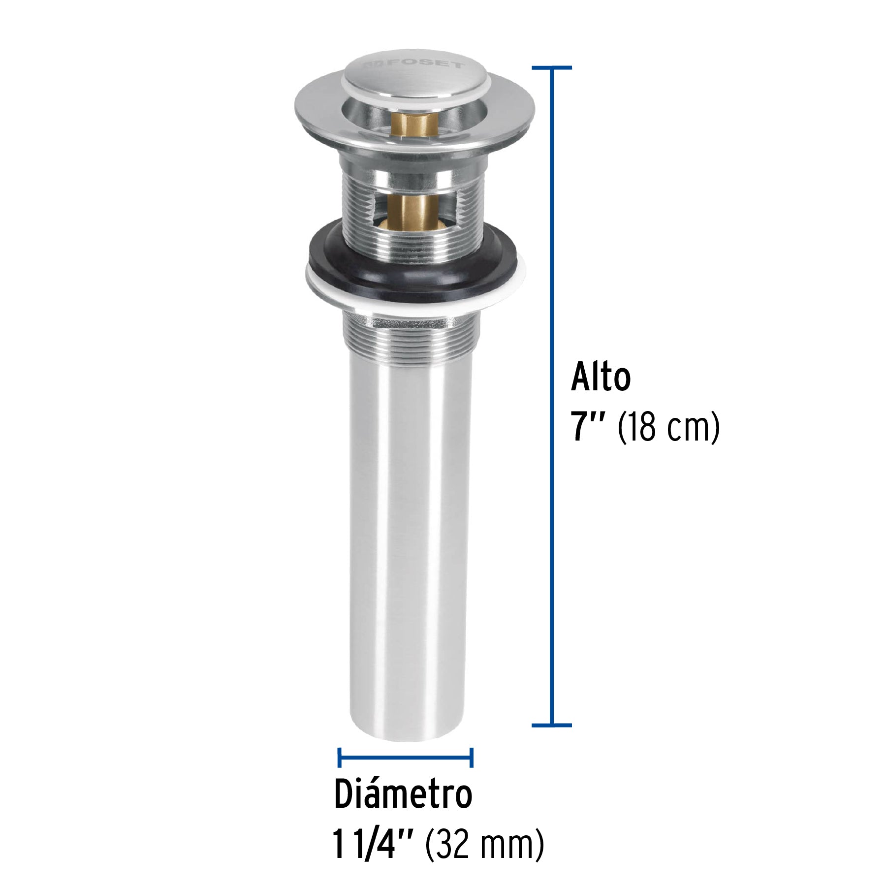 Contra p/lavabo con rebosadero, sistema push, satín, 1-1/4"