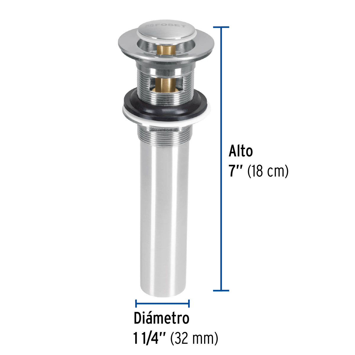 Contra p/lavabo con rebosadero, sistema push, satín, 1-1/4"