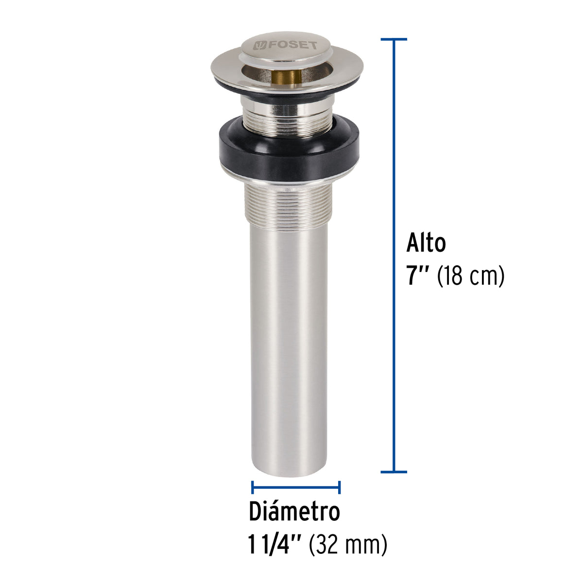 Contra p/lavabo sin rebosadero, sistema push, satín, 1-1/4"