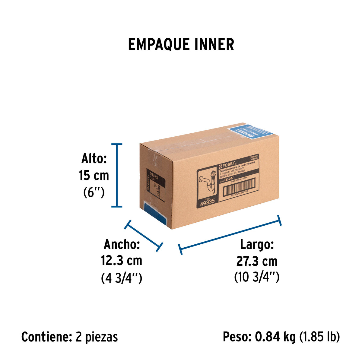 Céspol p/lavabo latón c/contra, tapón y cadena, cromo,1-1/4"