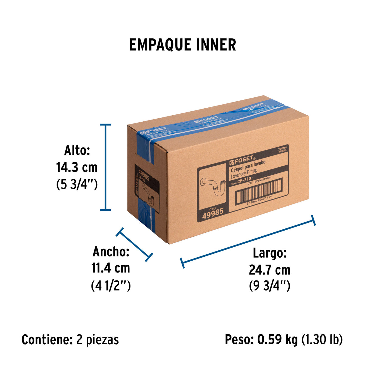 Céspol p/lavabo de latón sin contra, cromo, 1-1/4"