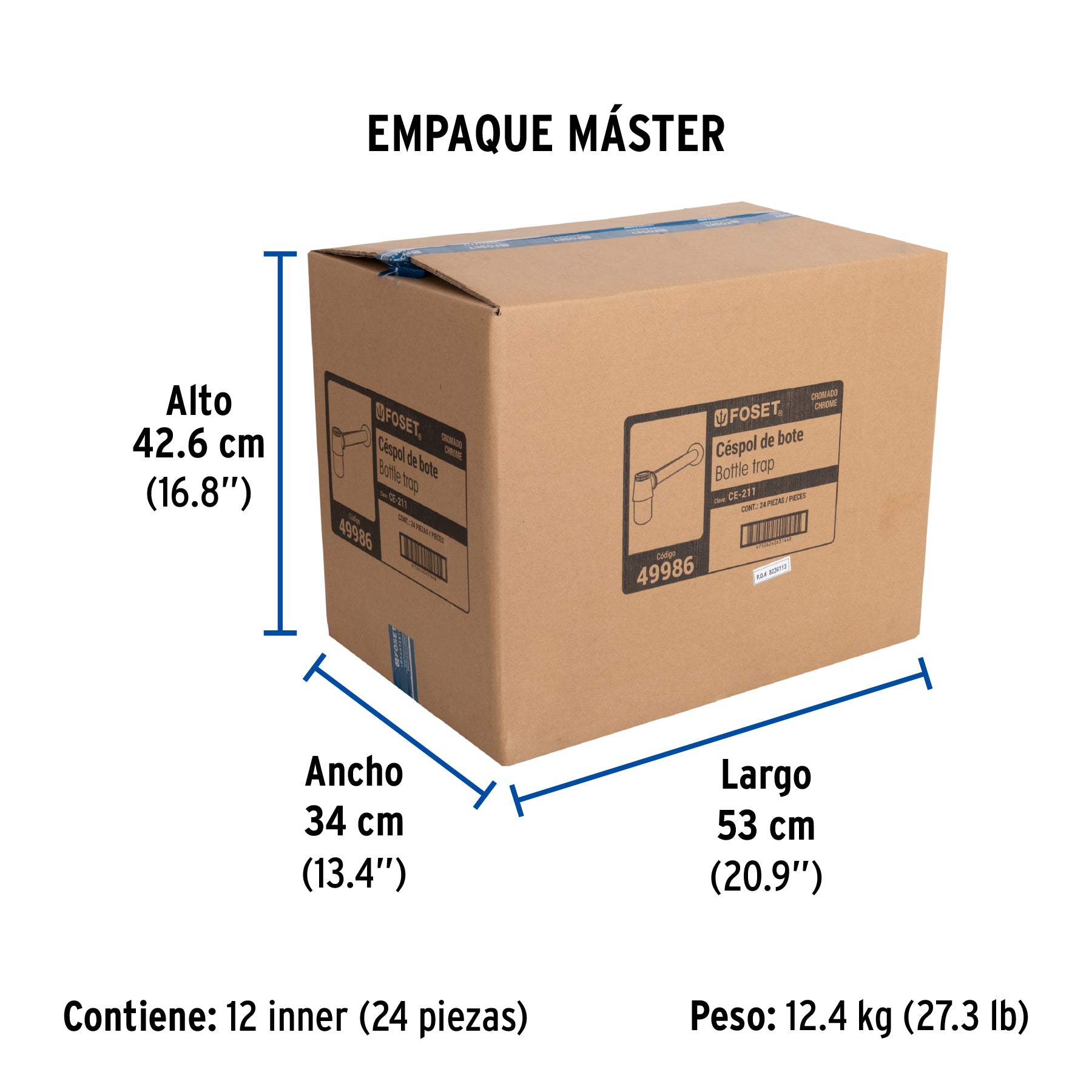 Céspol de bote para lavabo sin contra, cromo, 1-1/4"