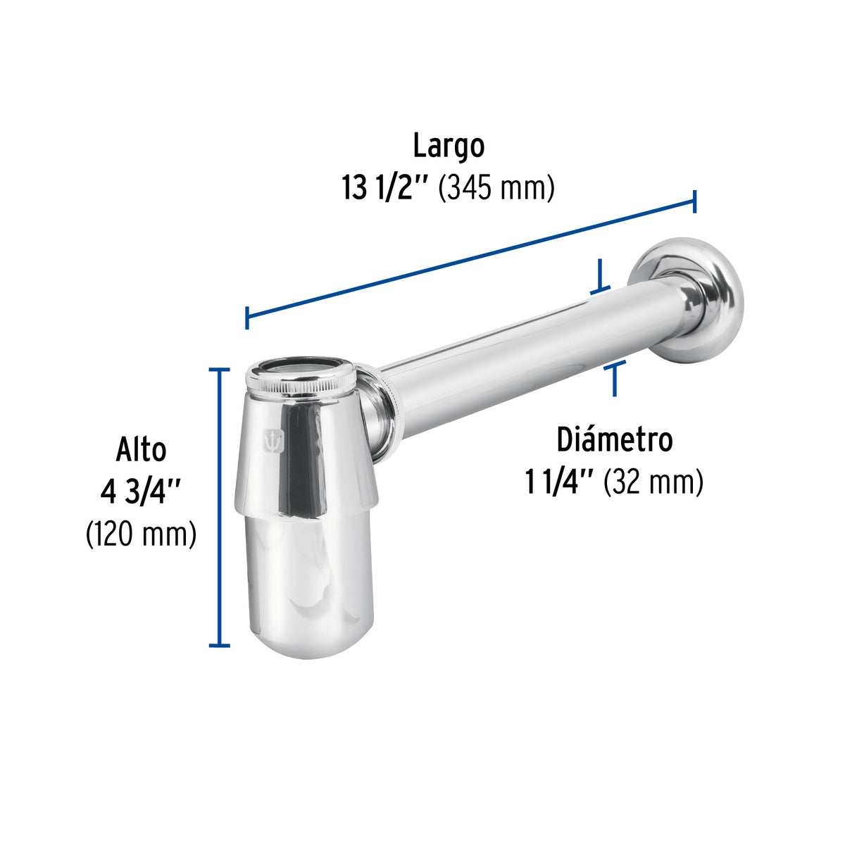 Céspol de bote para lavabo sin contra, cromo, 1-1/4"