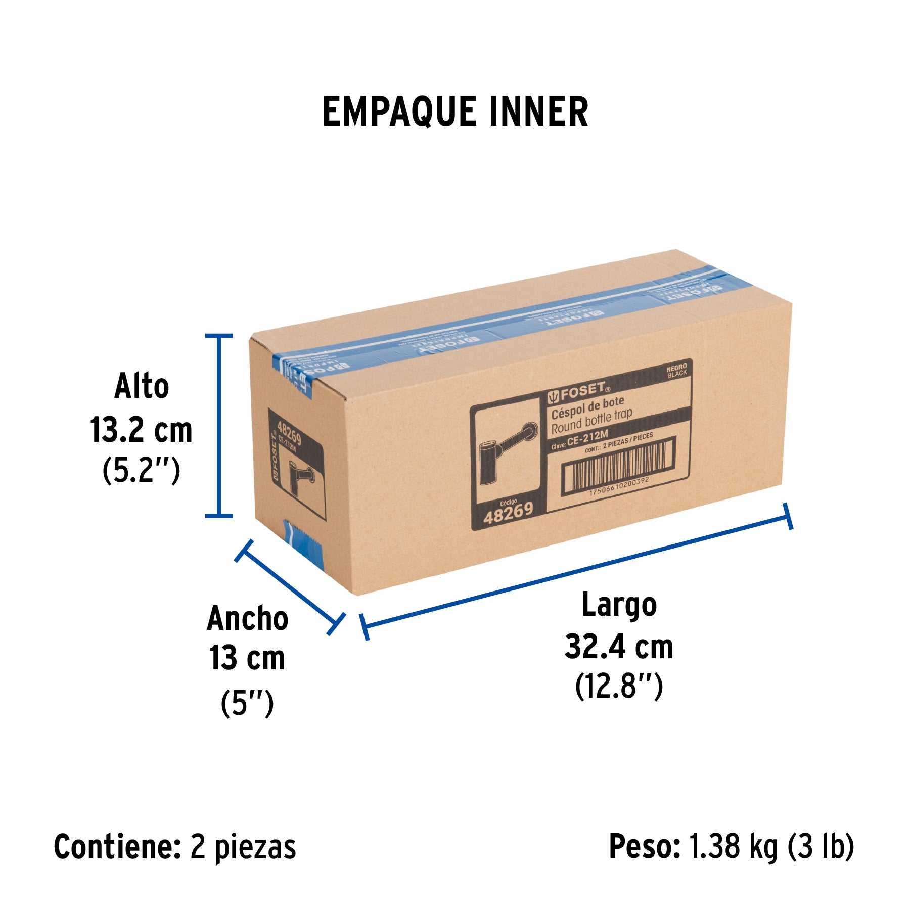 Céspol de bote minimalista 1 1/4', negro, para lavabo, Foset