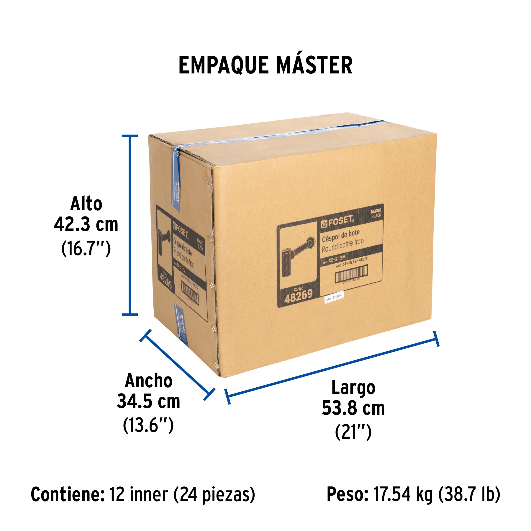 Céspol de bote minimalista 1 1/4', negro, para lavabo, Foset