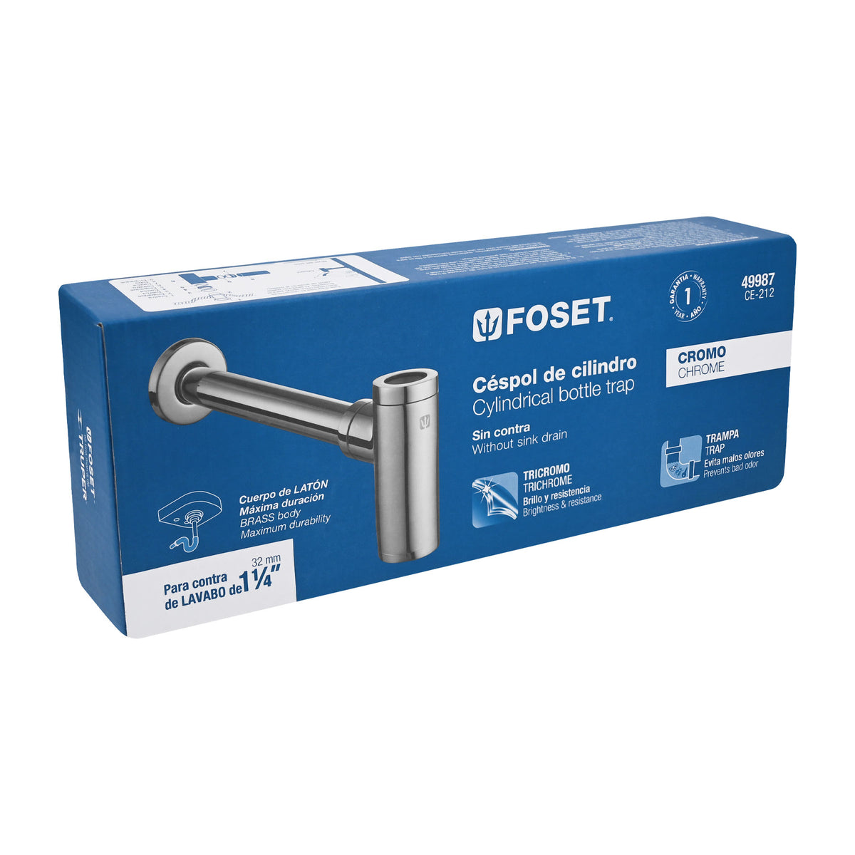 Céspol de bote p/lavabo minimalista s/contra, cromo, 1-1/4"