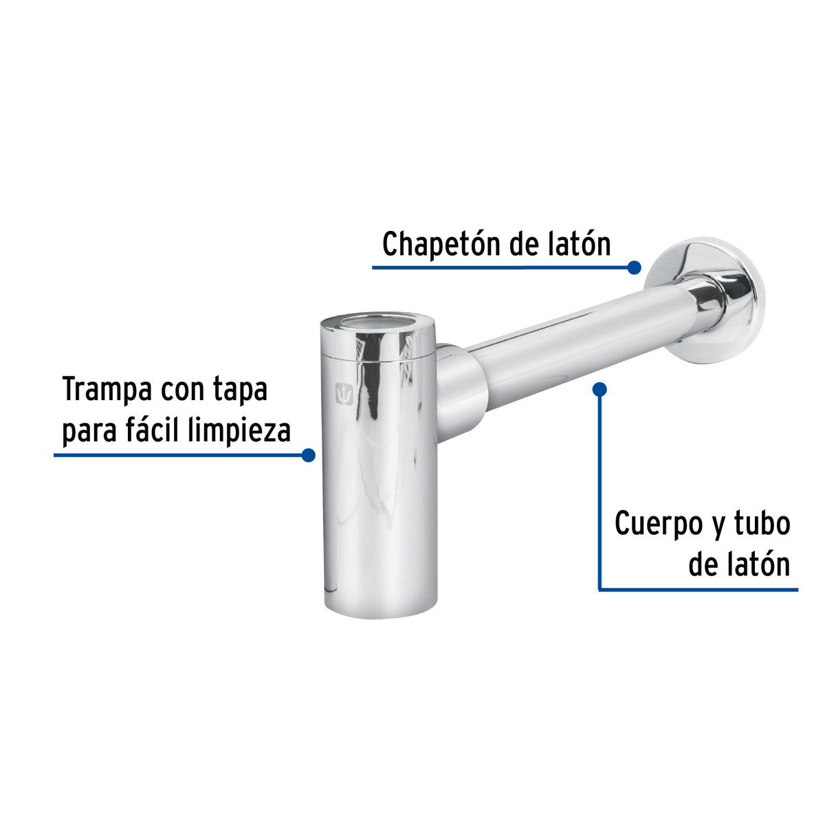 Céspol de bote p/lavabo minimalista s/contra, cromo, 1-1/4"