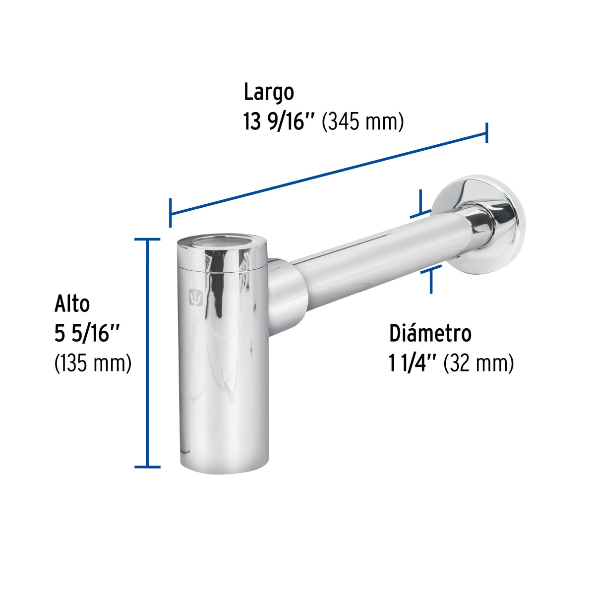 Céspol de bote p/lavabo minimalista s/contra, cromo, 1-1/4"