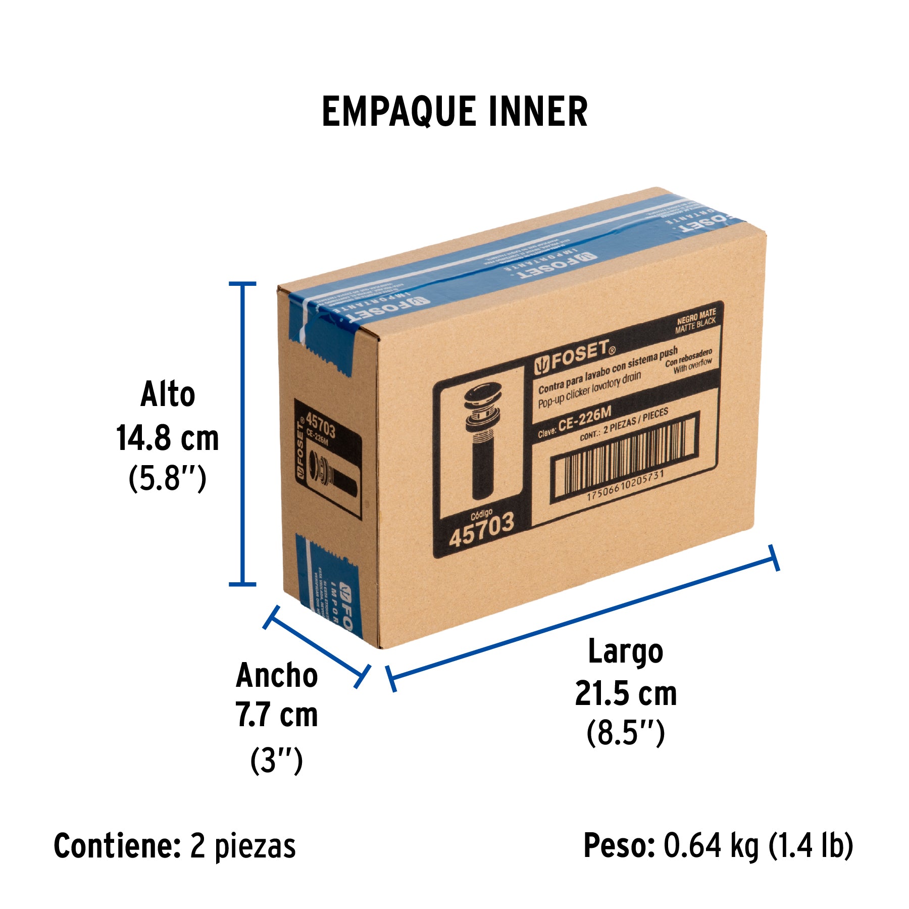 Contra p/lavabo, 1-1/4', con rebosadero, hongo, latón, negro