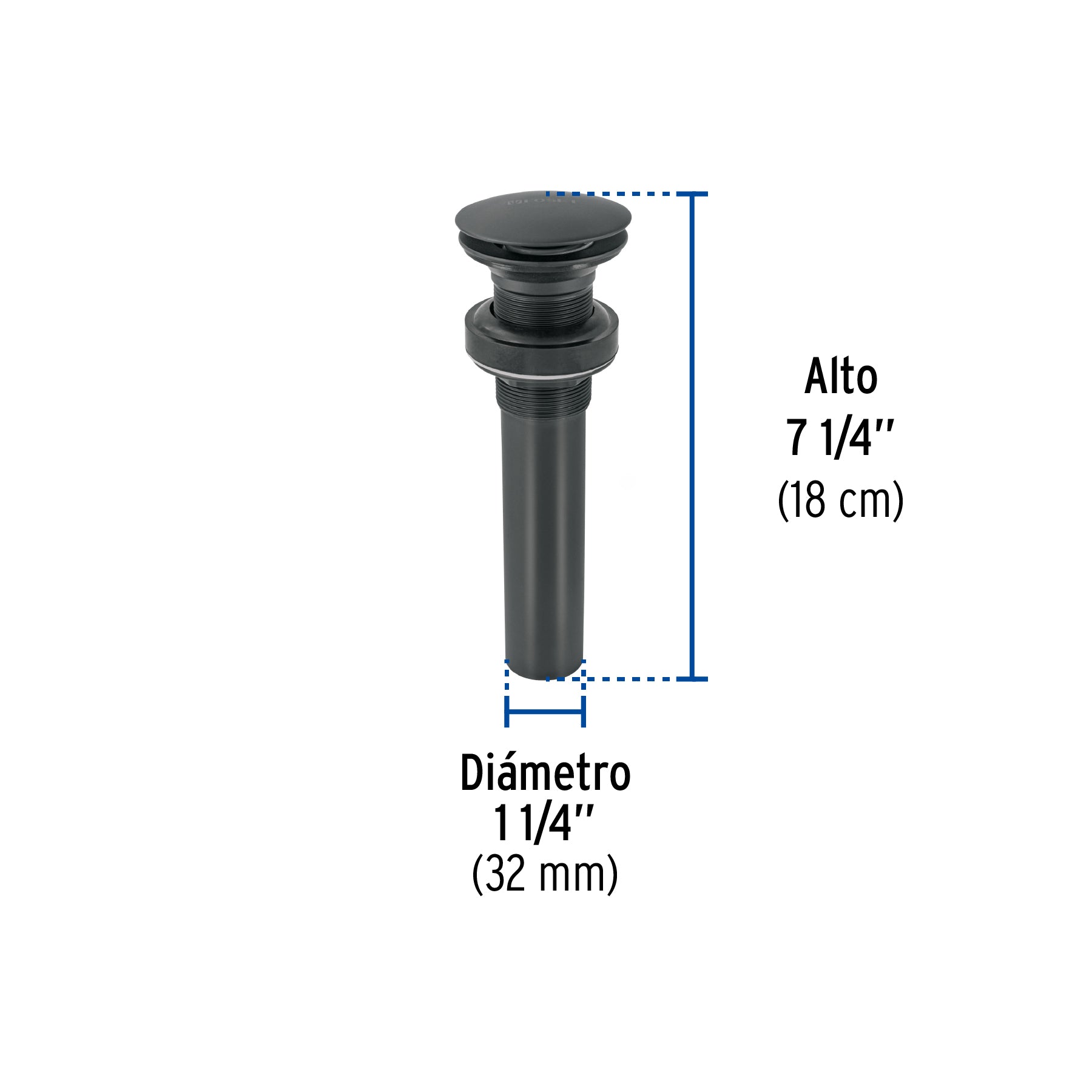 Contra p/lavabo, 1-1/4', sin rebosadero, hongo, latón, negro