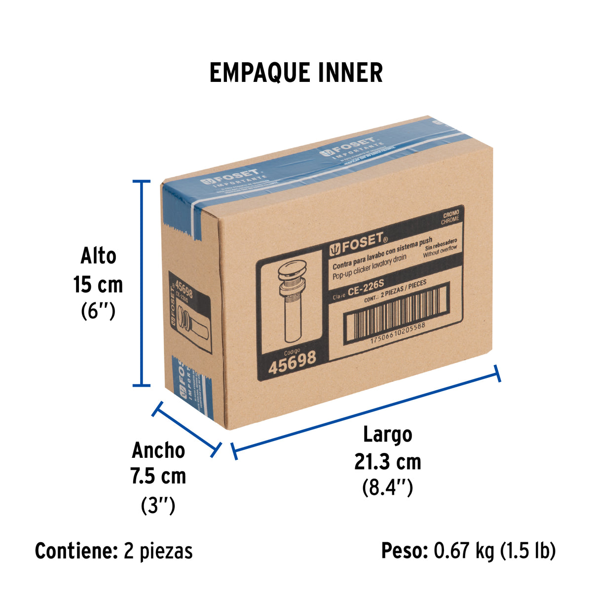 Contra p/lavabo, 1-1/4', sin rebosadero, hongo, latón, cromo