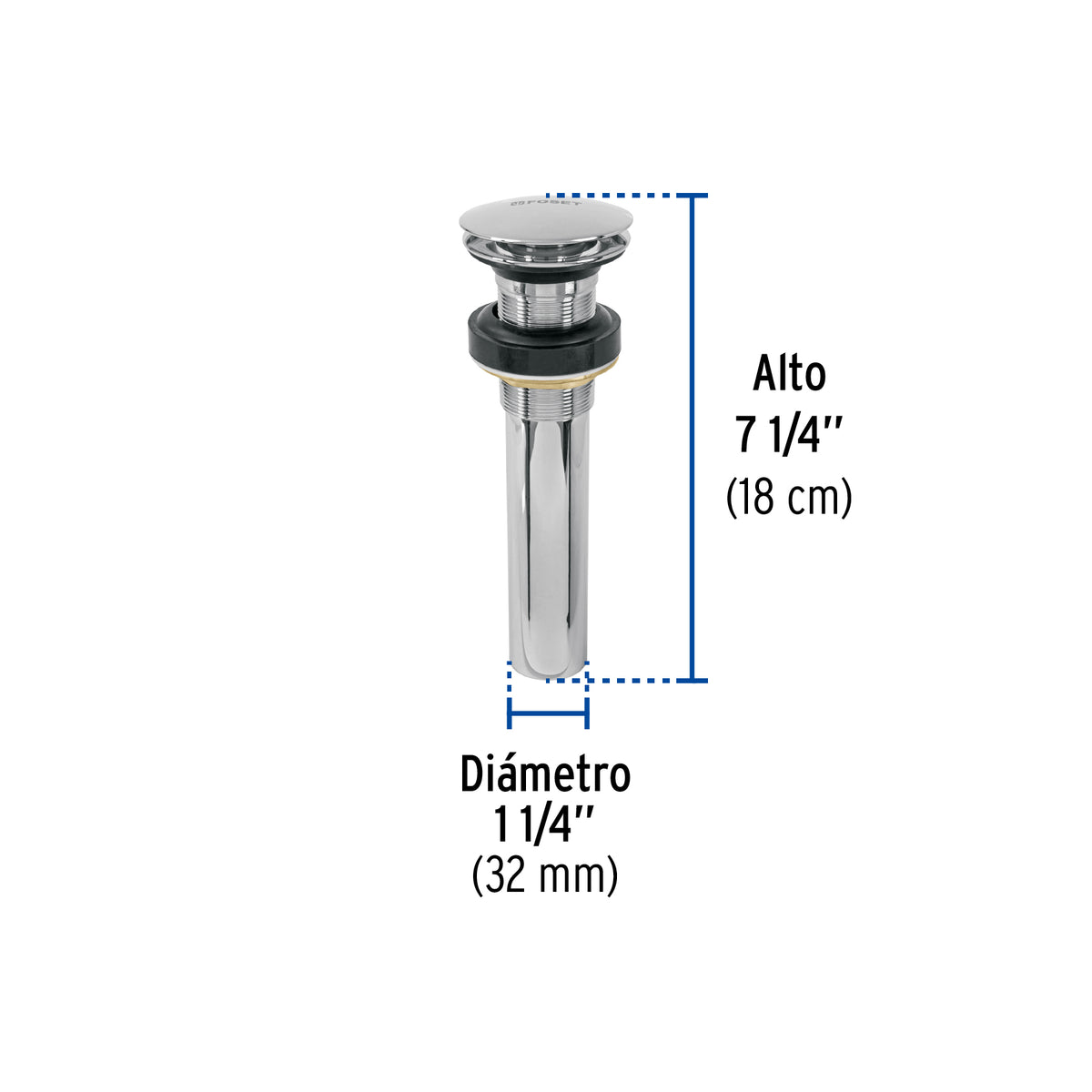 Contra p/lavabo, 1-1/4', sin rebosadero, hongo, latón, cromo