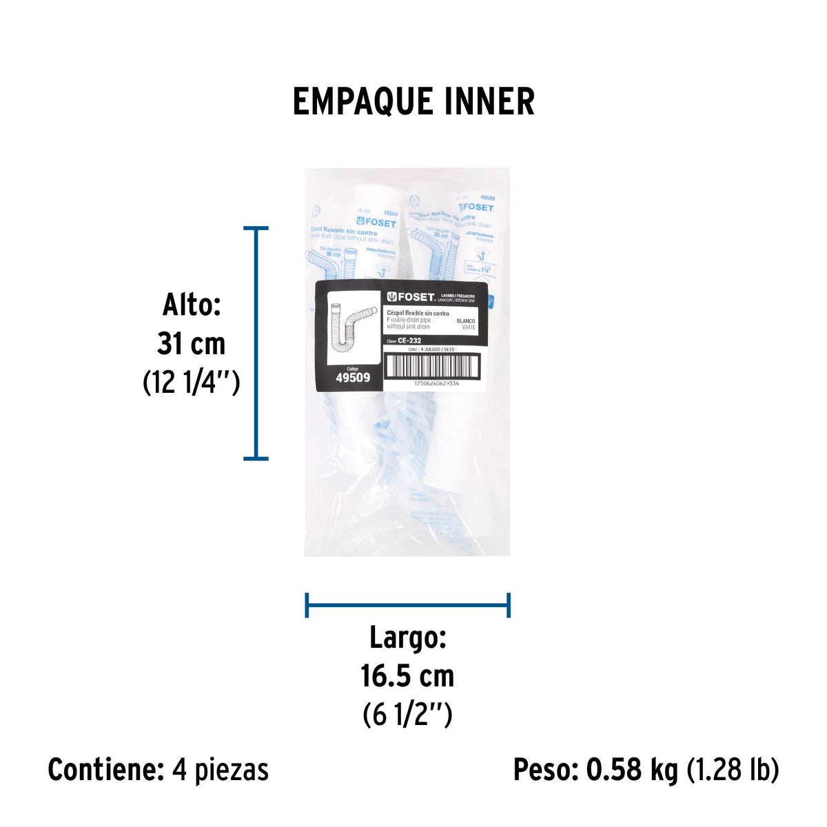 Céspol flexible p/lavabo y fregadero, polipropileno, blanco