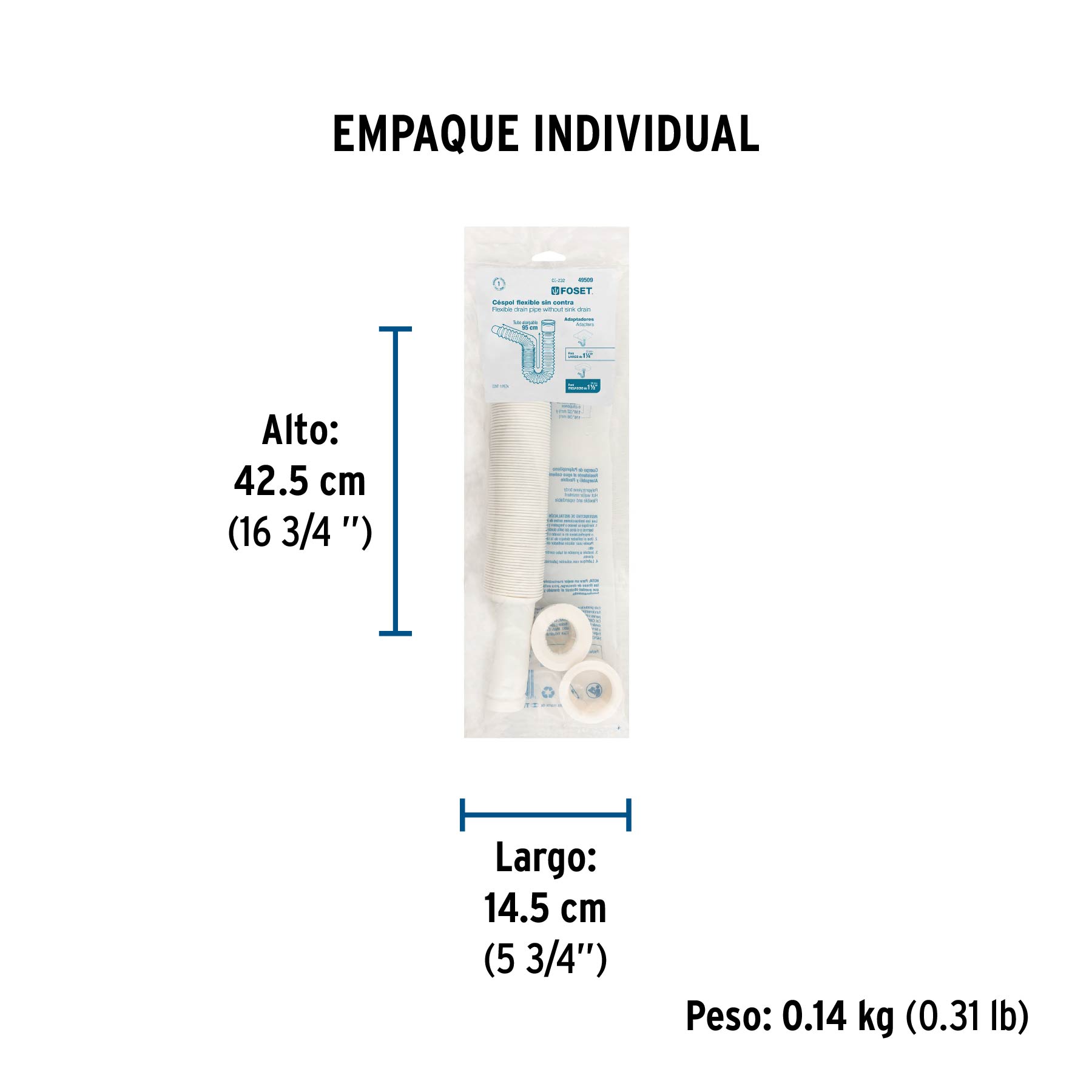 Céspol flexible p/lavabo y fregadero, polipropileno, blanco