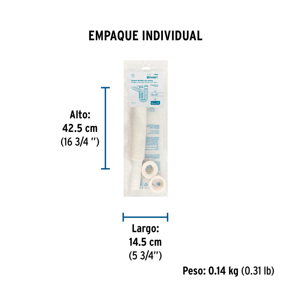 Céspol flexible p/lavabo y fregadero, polipropileno, blanco