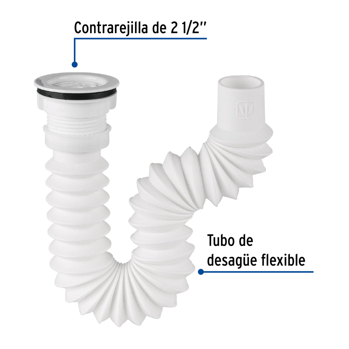 Céspol flexible p/fregadero c/contra 2 1/2", polipr, 1-1/2"