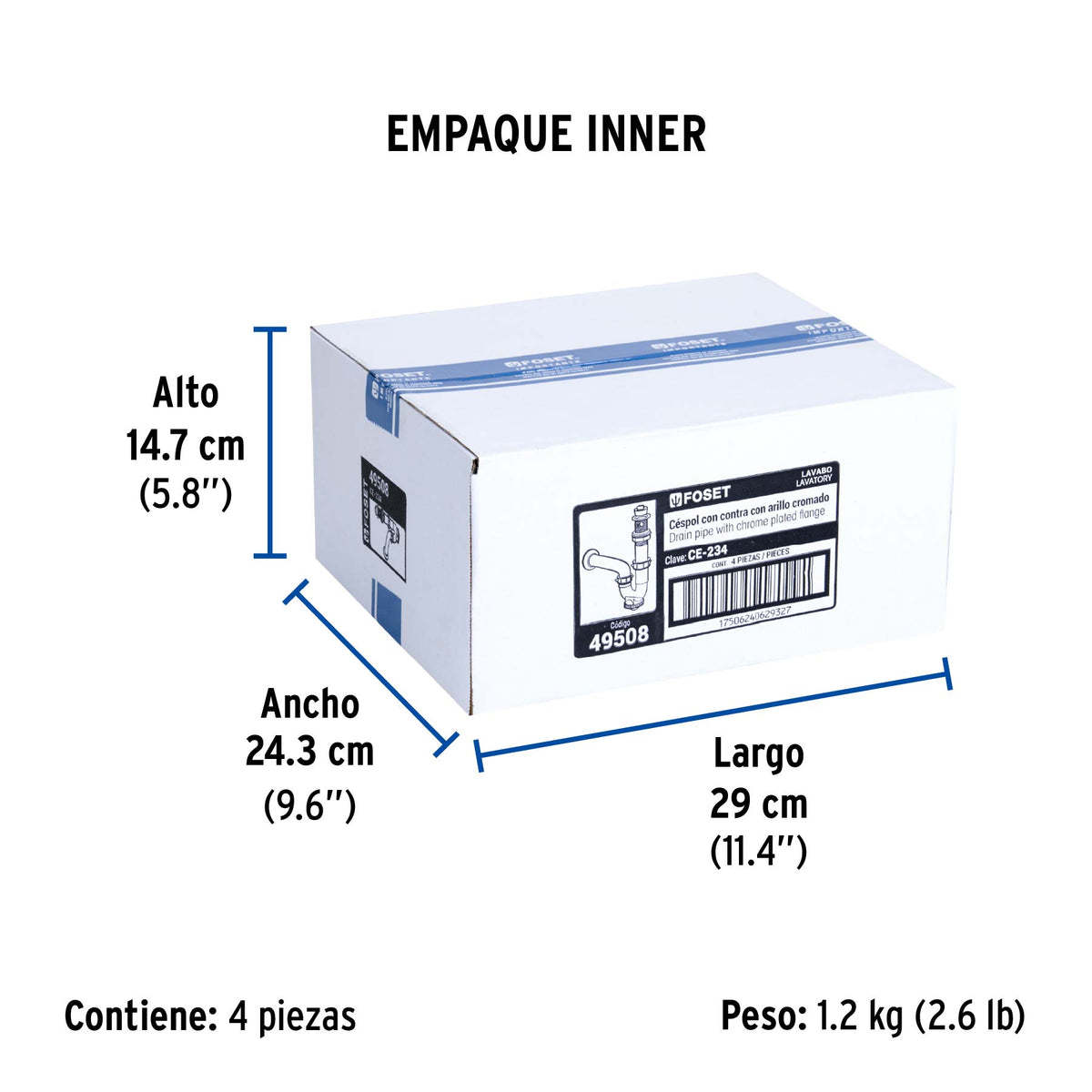 Céspol rígido para lavabo con contra, polipropileno, 1-1/4"