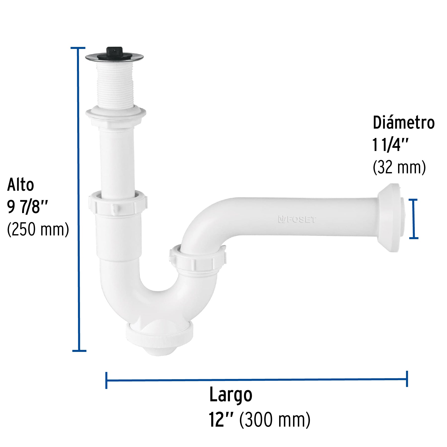 Céspol rígido para lavabo con contra, polipropileno, 1-1/4"