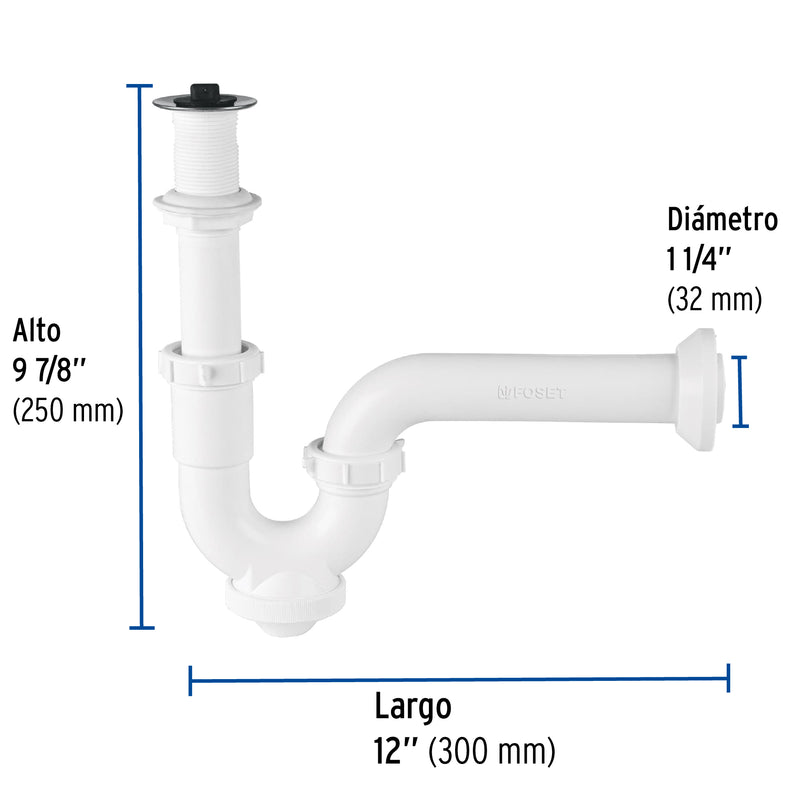 Céspol rígido para lavabo con contra, polipropileno, 1-1/4"