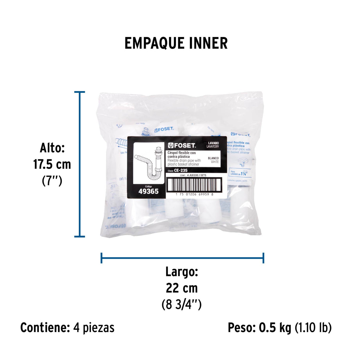 Céspol flexible p/lavabo con contra, polipropileno, 1-1/4"