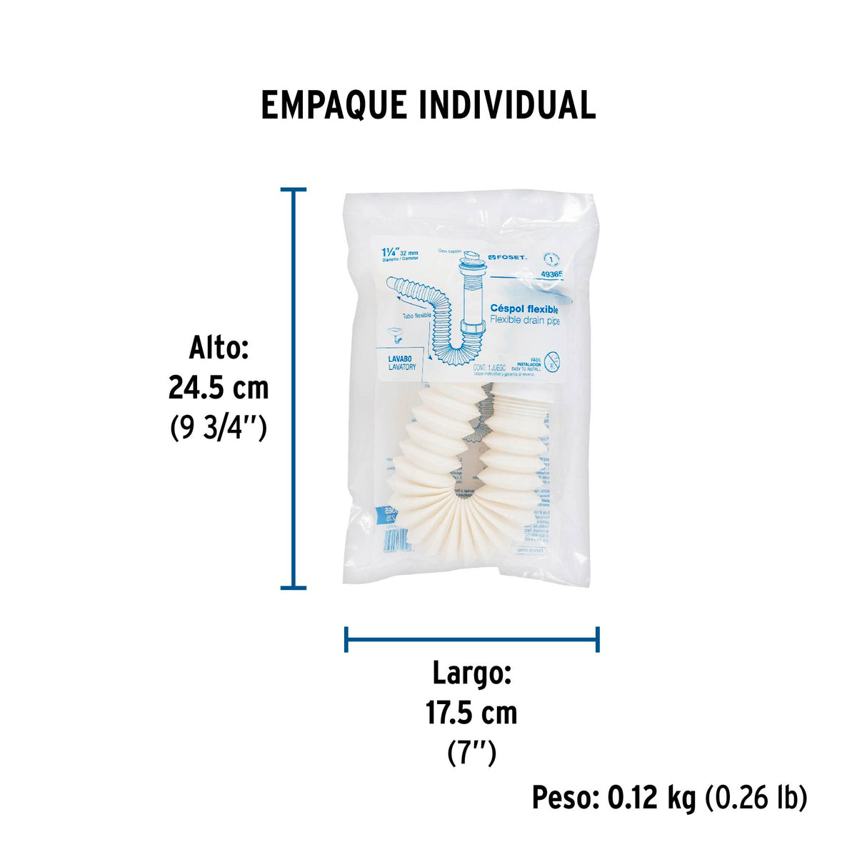 Céspol flexible p/lavabo con contra, polipropileno, 1-1/4"