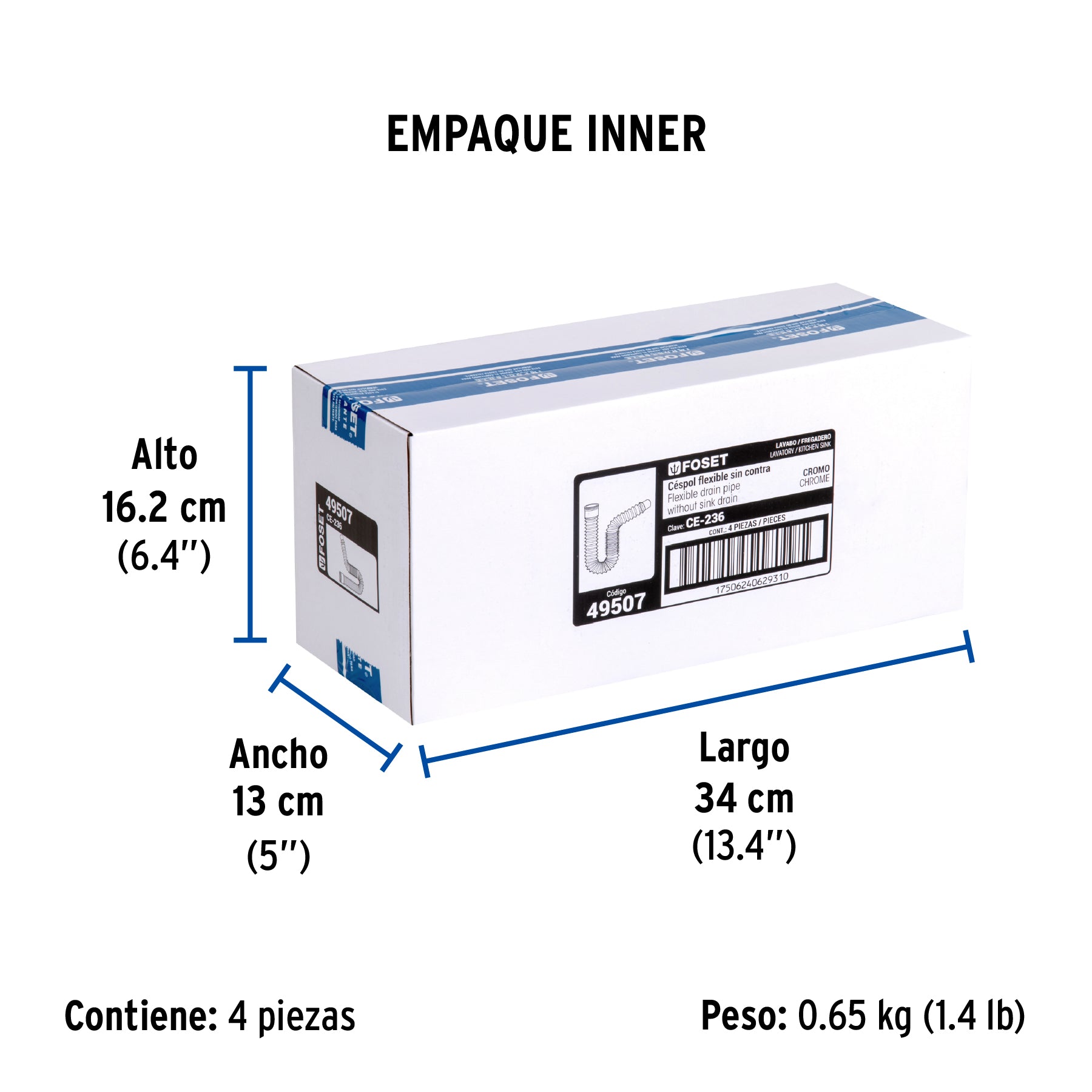 Céspol flexible p/lavabo y fregadero, polipropileno, cromo