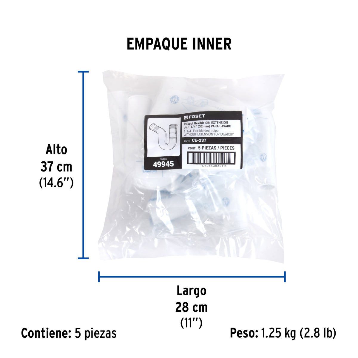 Céspol flexible para lavabo, PVC, 1-1/4"