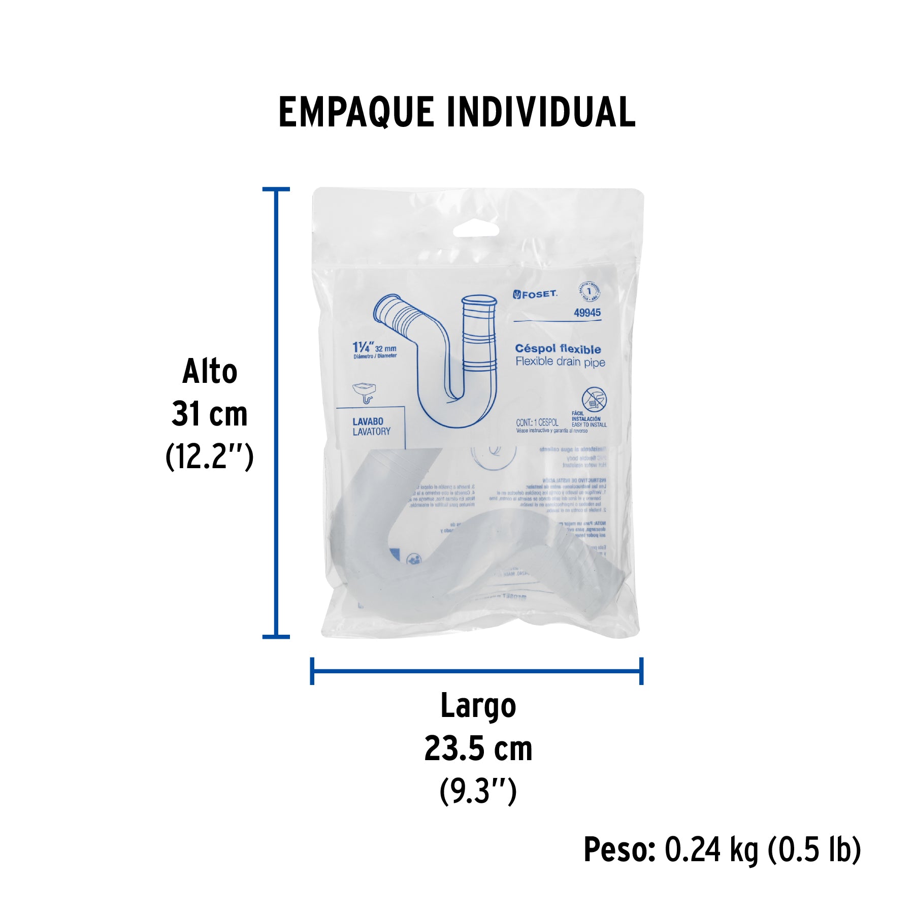 Céspol flexible para lavabo, PVC, 1-1/4"