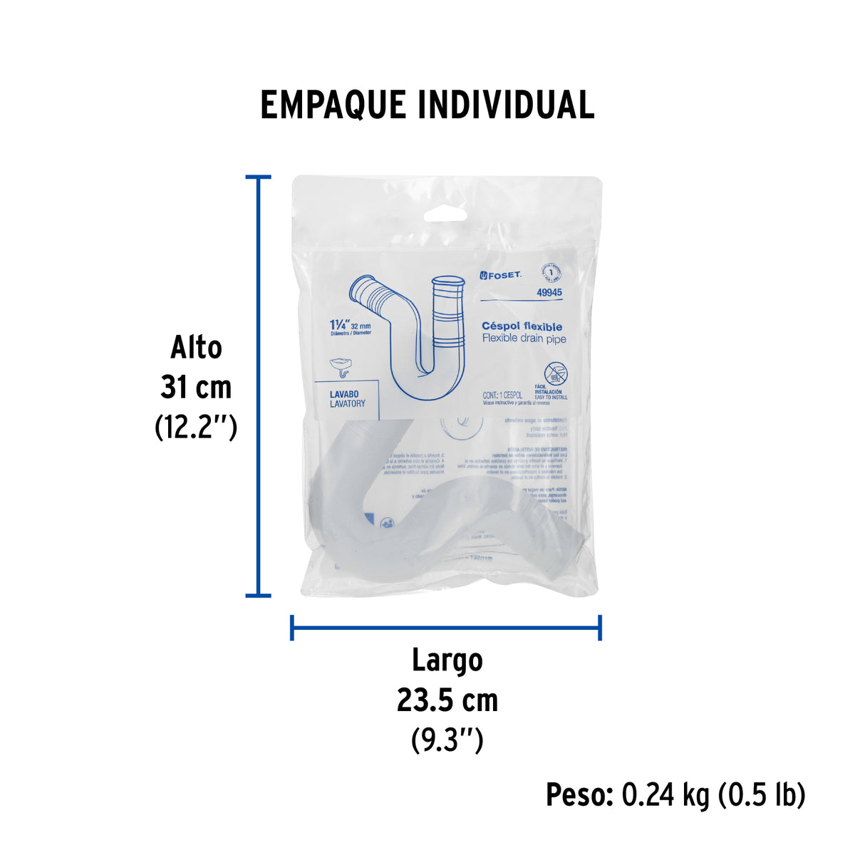 Céspol flexible para lavabo, PVC, 1-1/4"