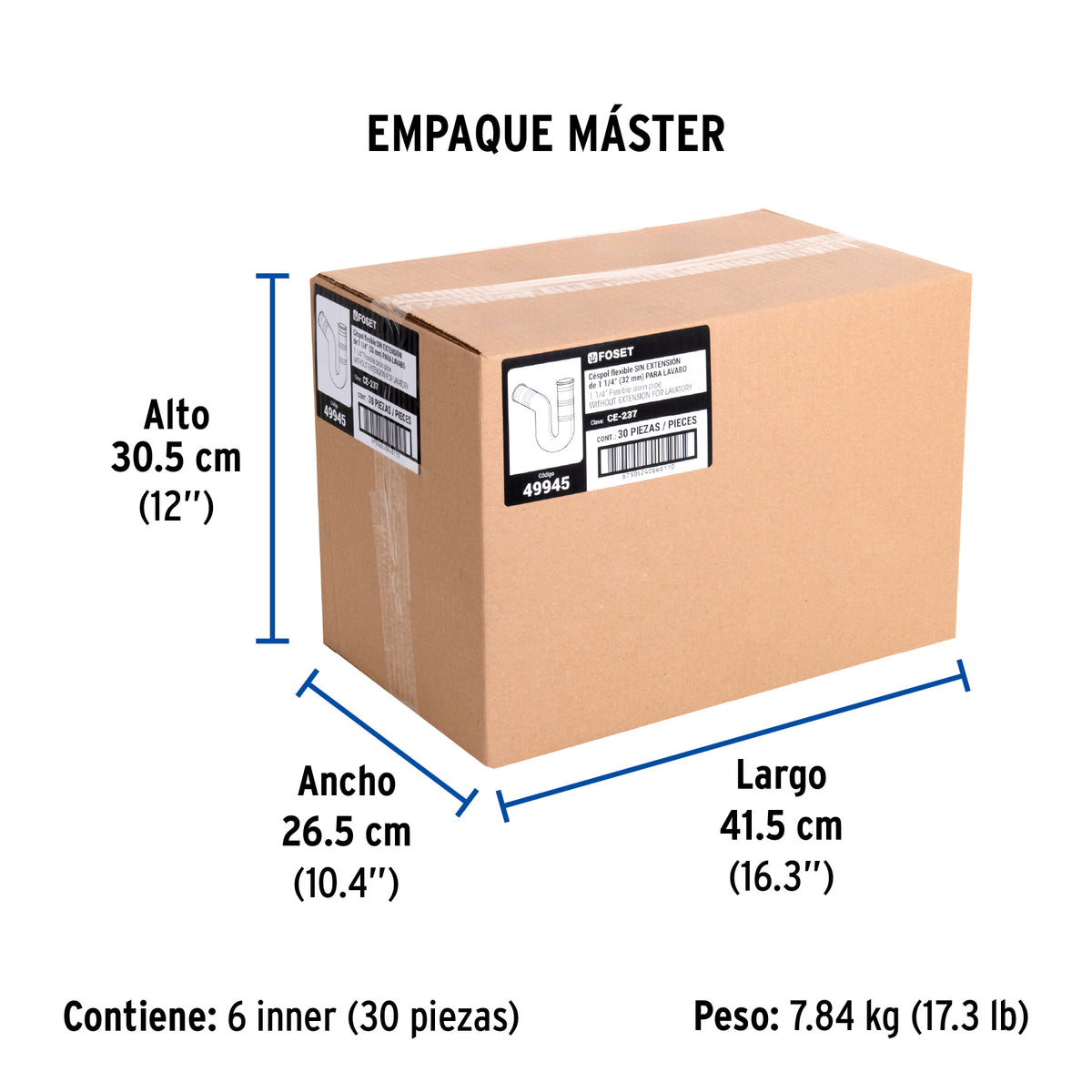 Céspol flexible para lavabo, PVC, 1-1/4"