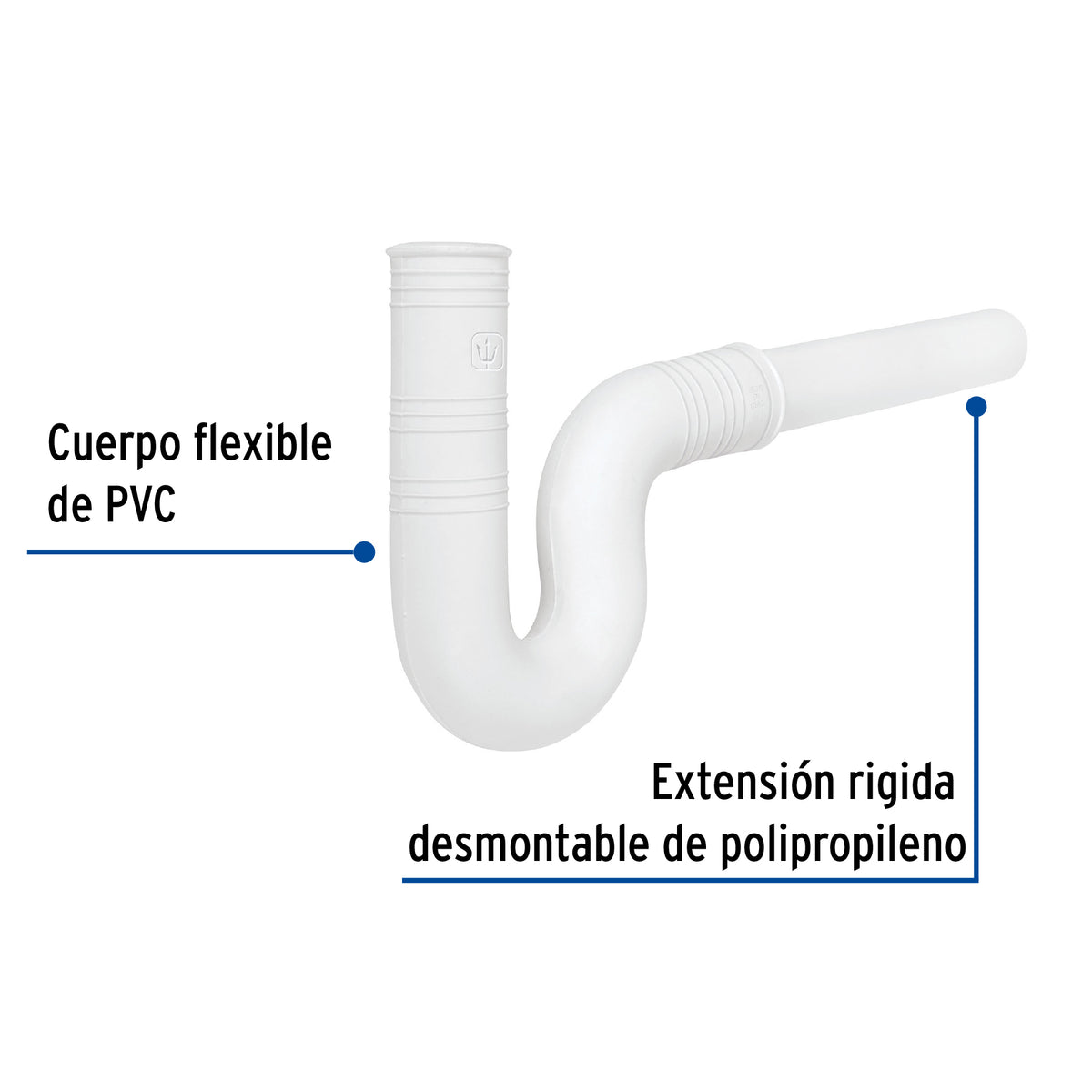 Céspol flexible para lavabo, PVC c/ext 20 cm, 1-1/4"
