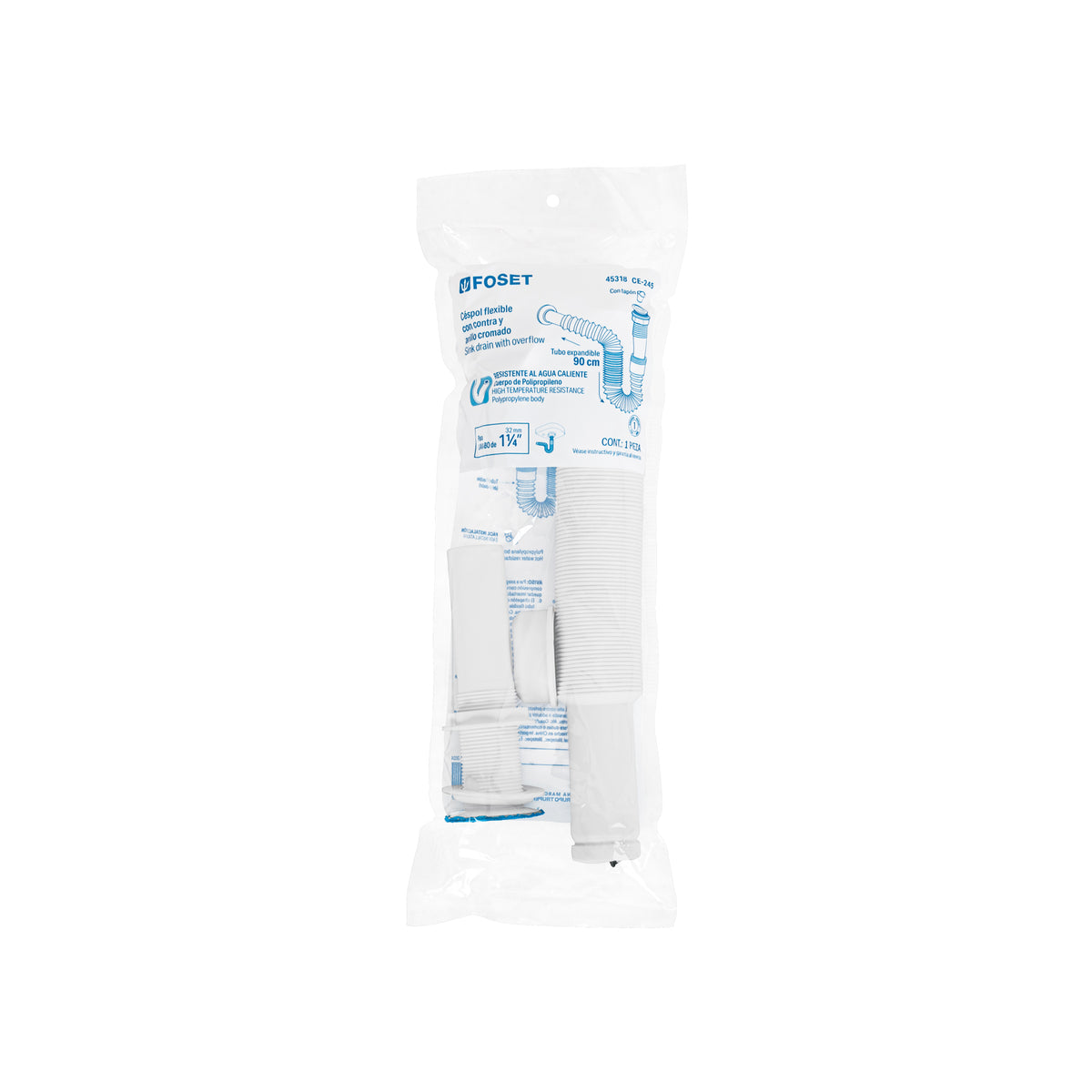 Céspol flexible para lavabo, 90 cm, arillo metálico, Foset