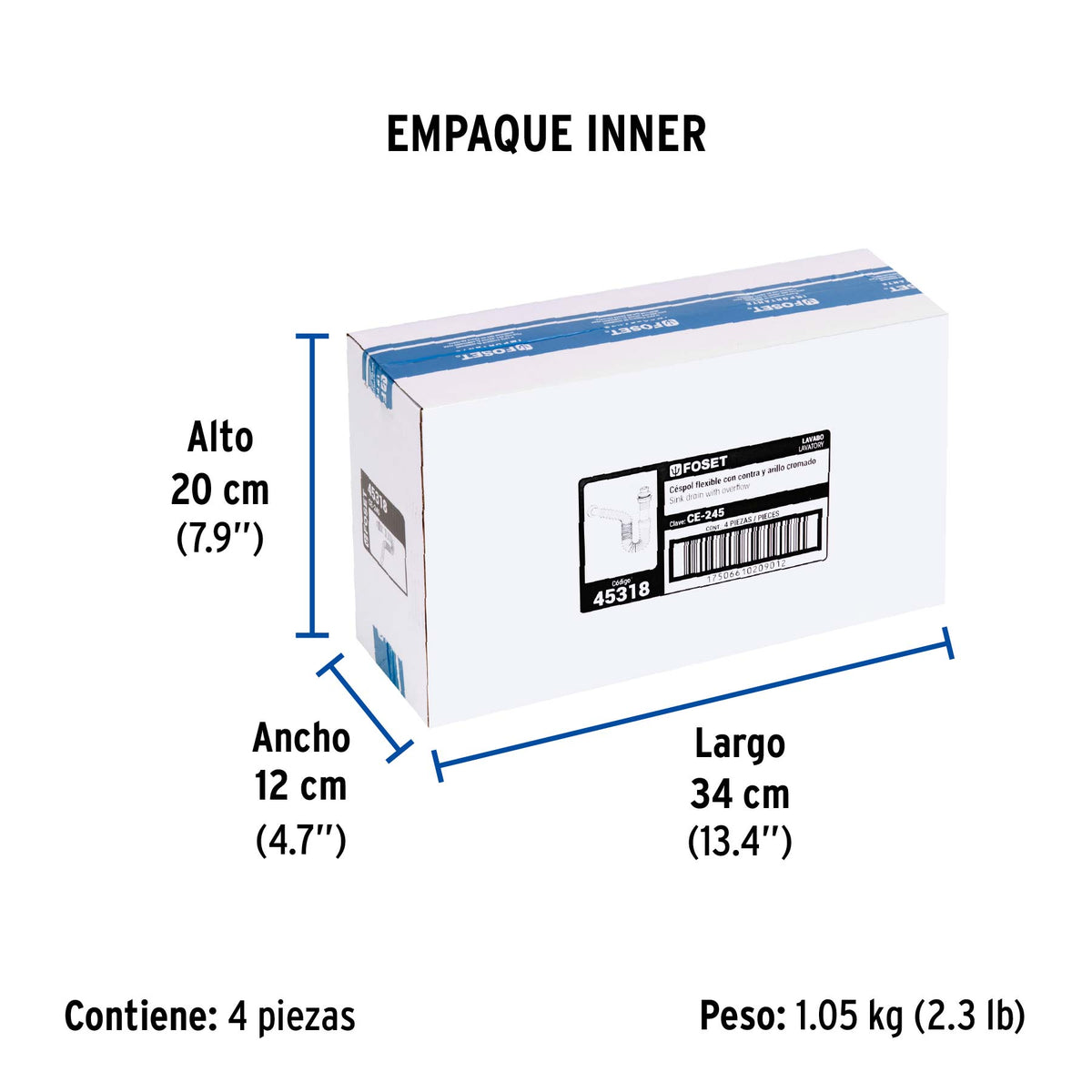 Céspol flexible para lavabo, 90 cm, arillo metálico, Foset