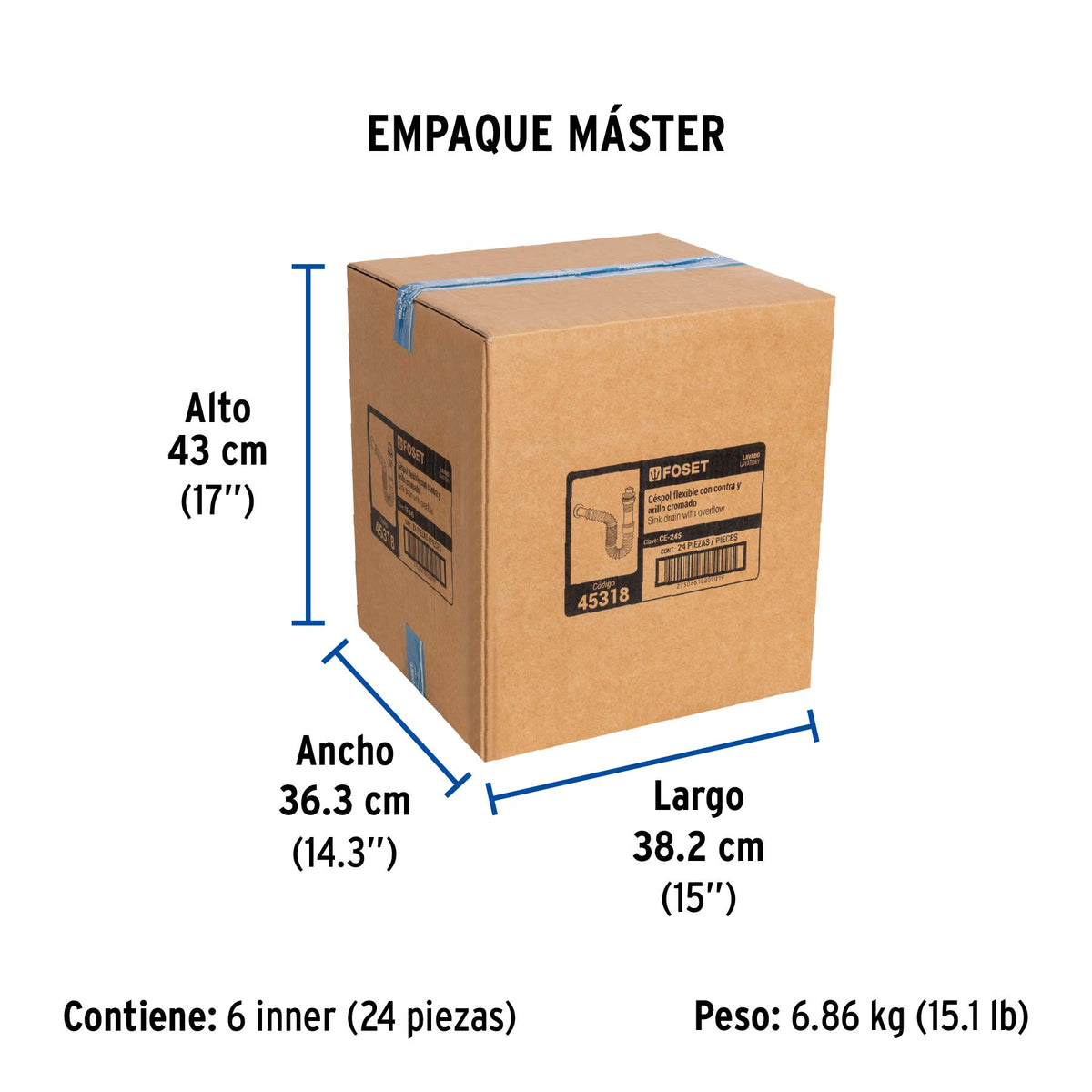 Céspol flexible para lavabo, 90 cm, arillo metálico, Foset