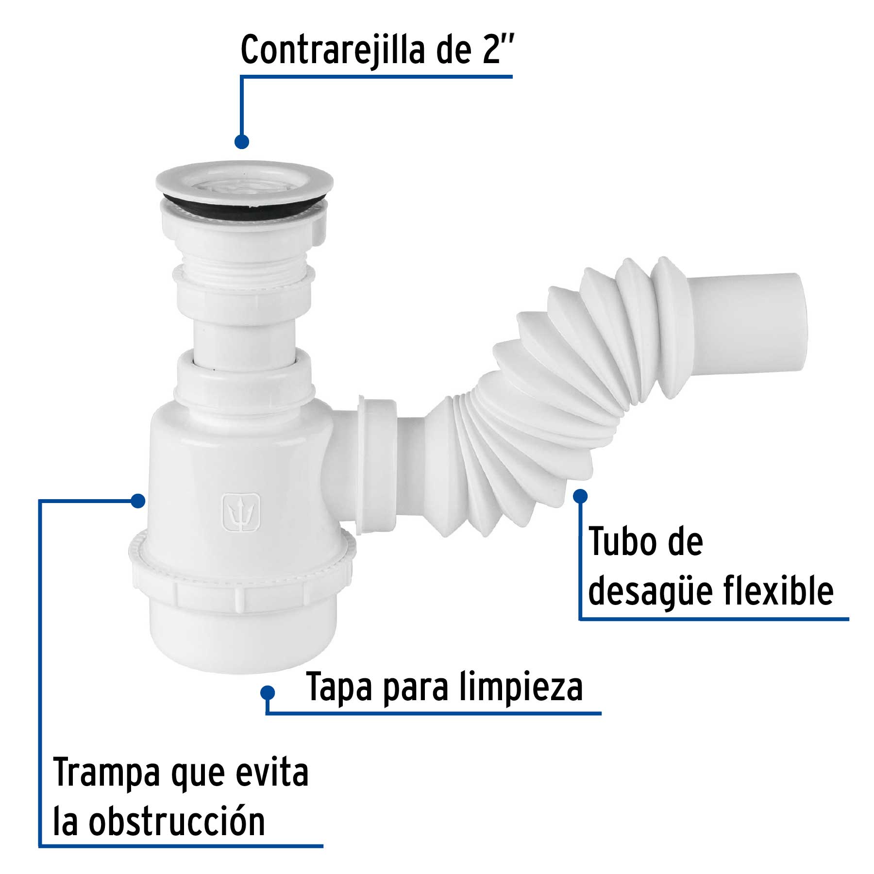 Céspol de bote p/fregadero c/contra 2 1/2", polipr, 1-1/2"