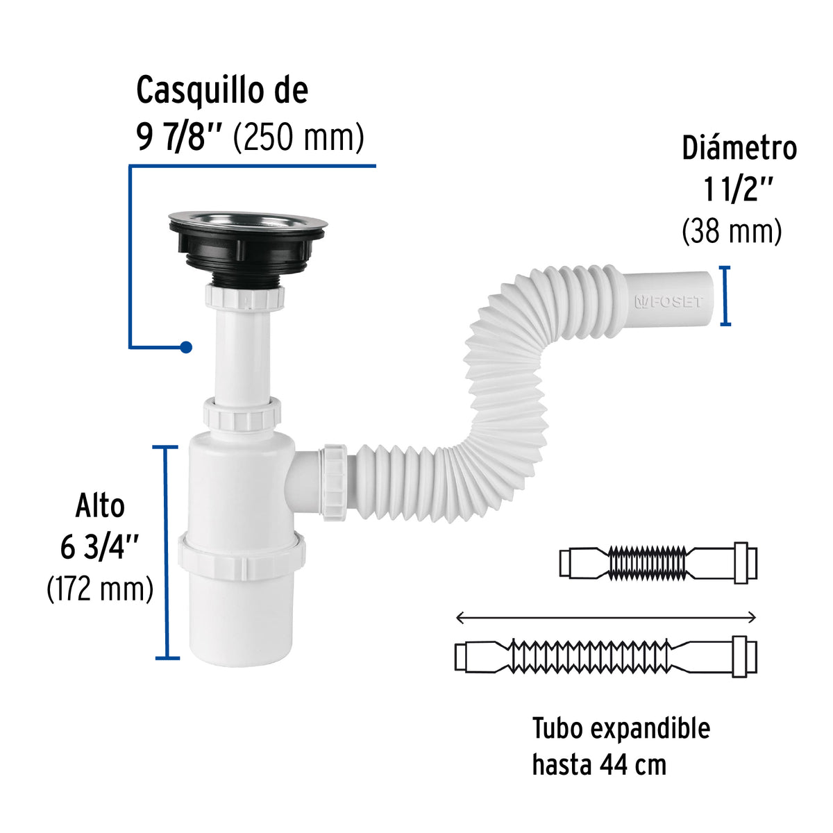 Céspol bote p/fregadero c/contracanasta, polipr, 1-1/2"