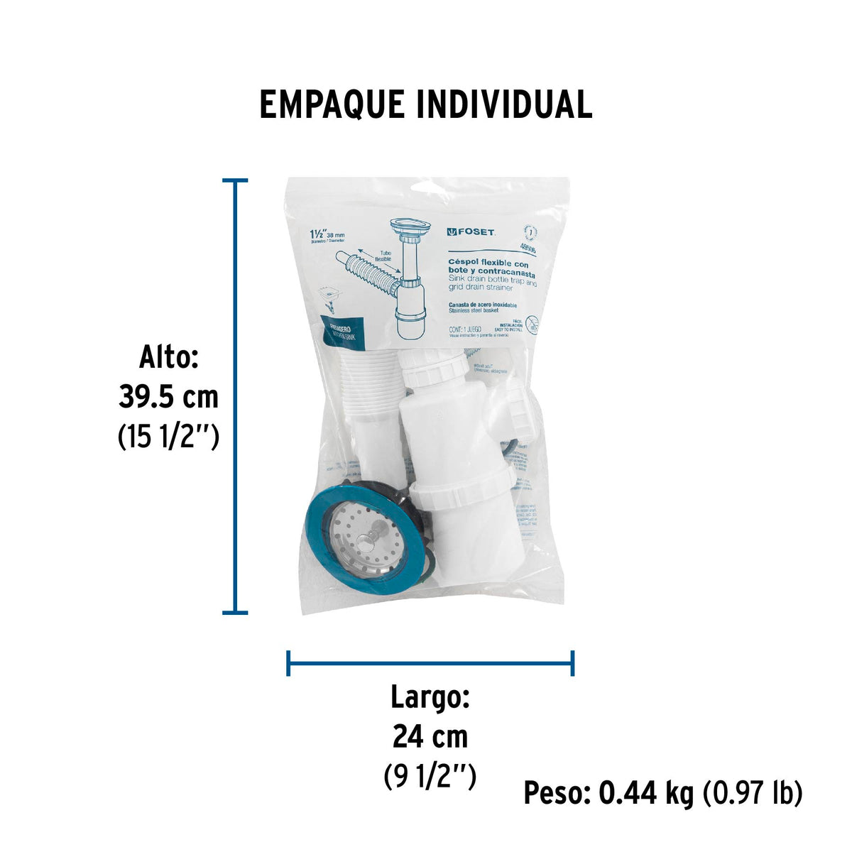 Céspol bote p/fregadero c/contracanasta, polipr, 1-1/2"