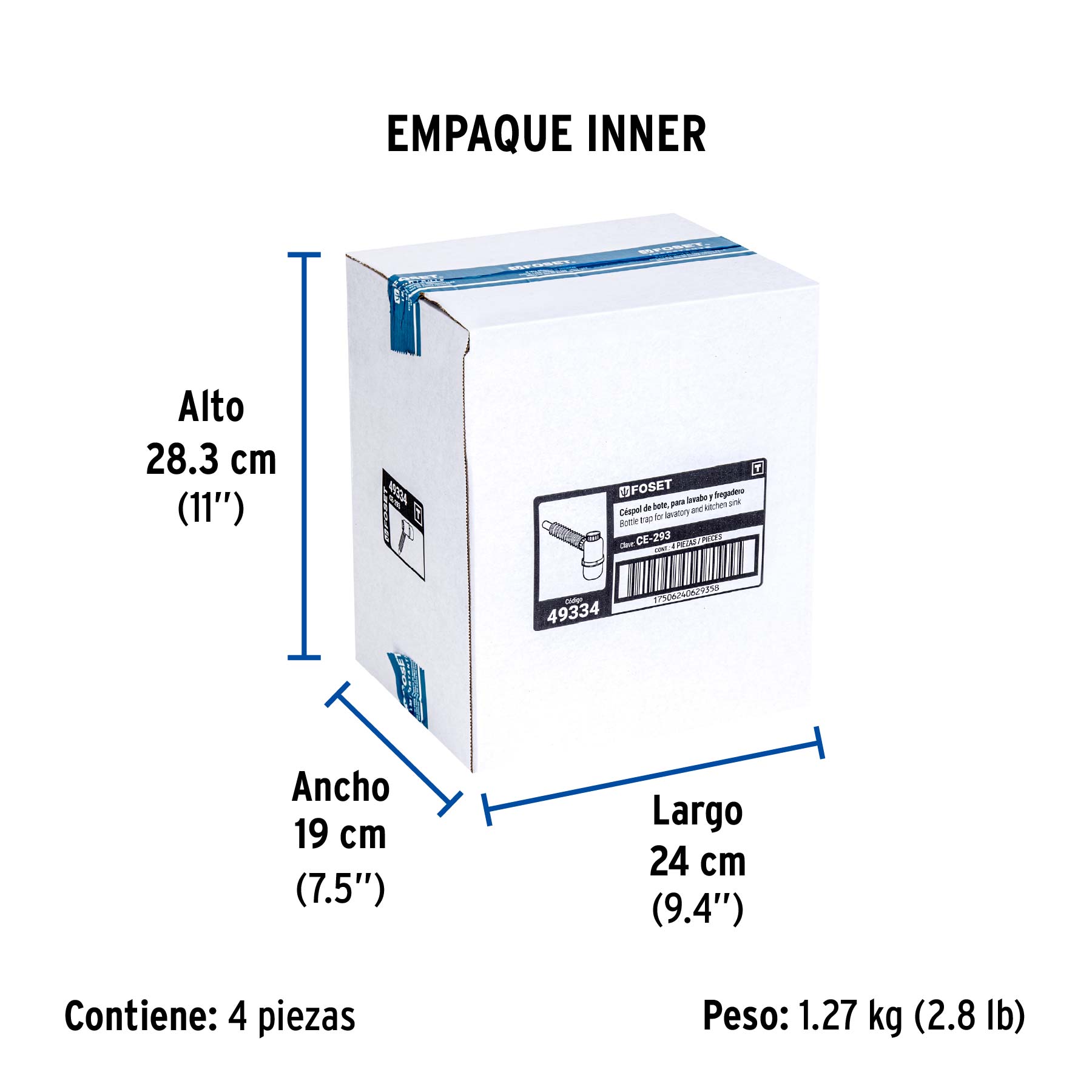 Céspol de bote p/fregadero s/contra, polipropileno, 1-1/2"