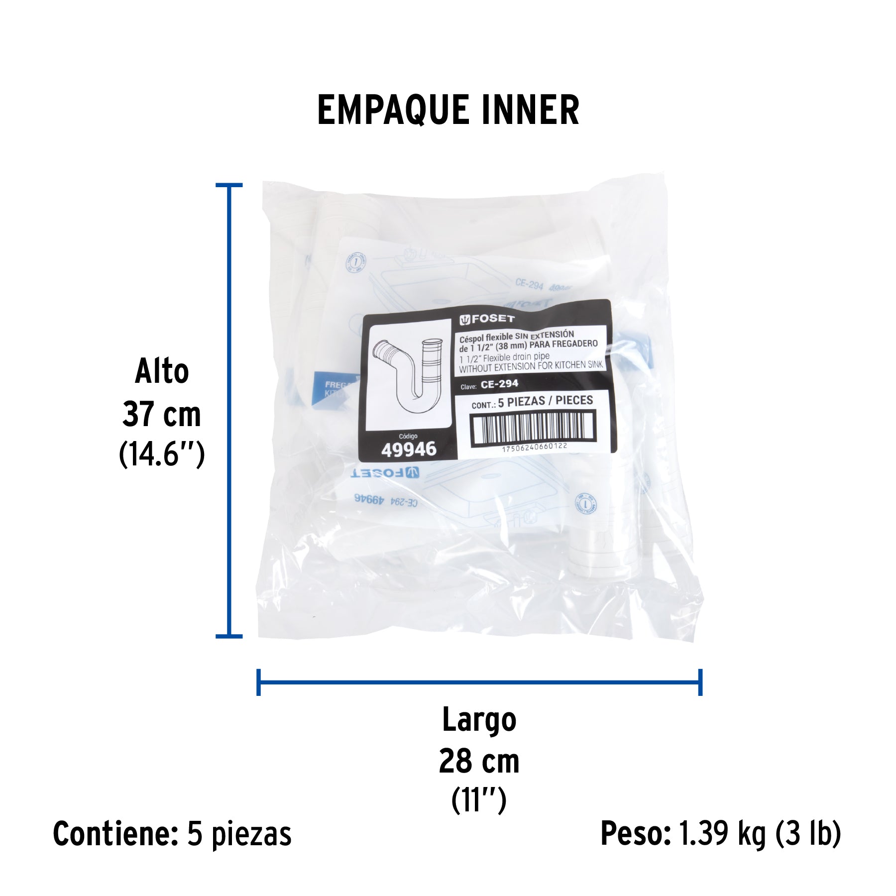 Céspol flexible para fregadero, PVC, 1-1/2"